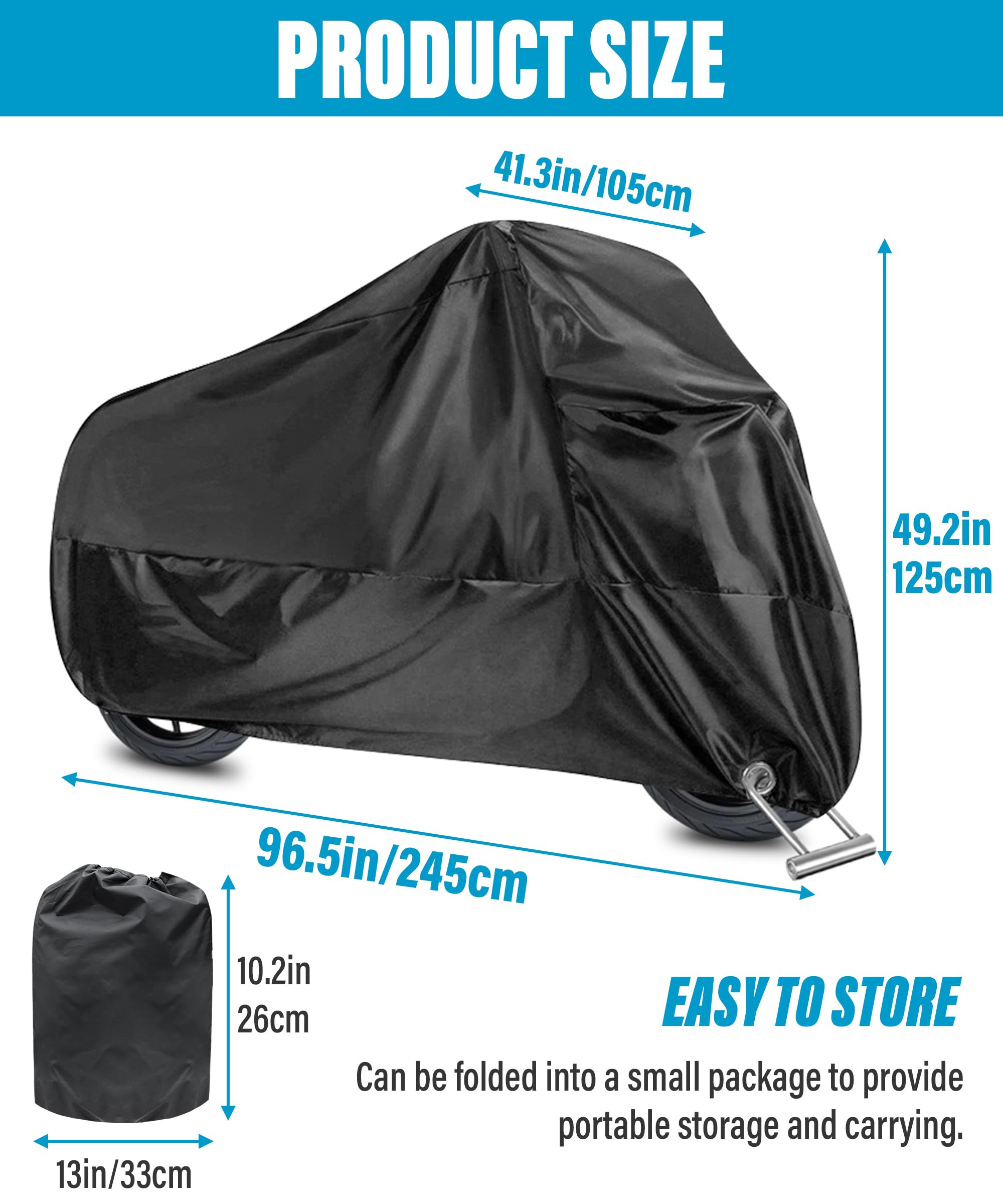 Qziulr Motorcycle Cover, Waterproof Full Cover with Lock-Holes & Storage Bag, Model 714MTCZ001