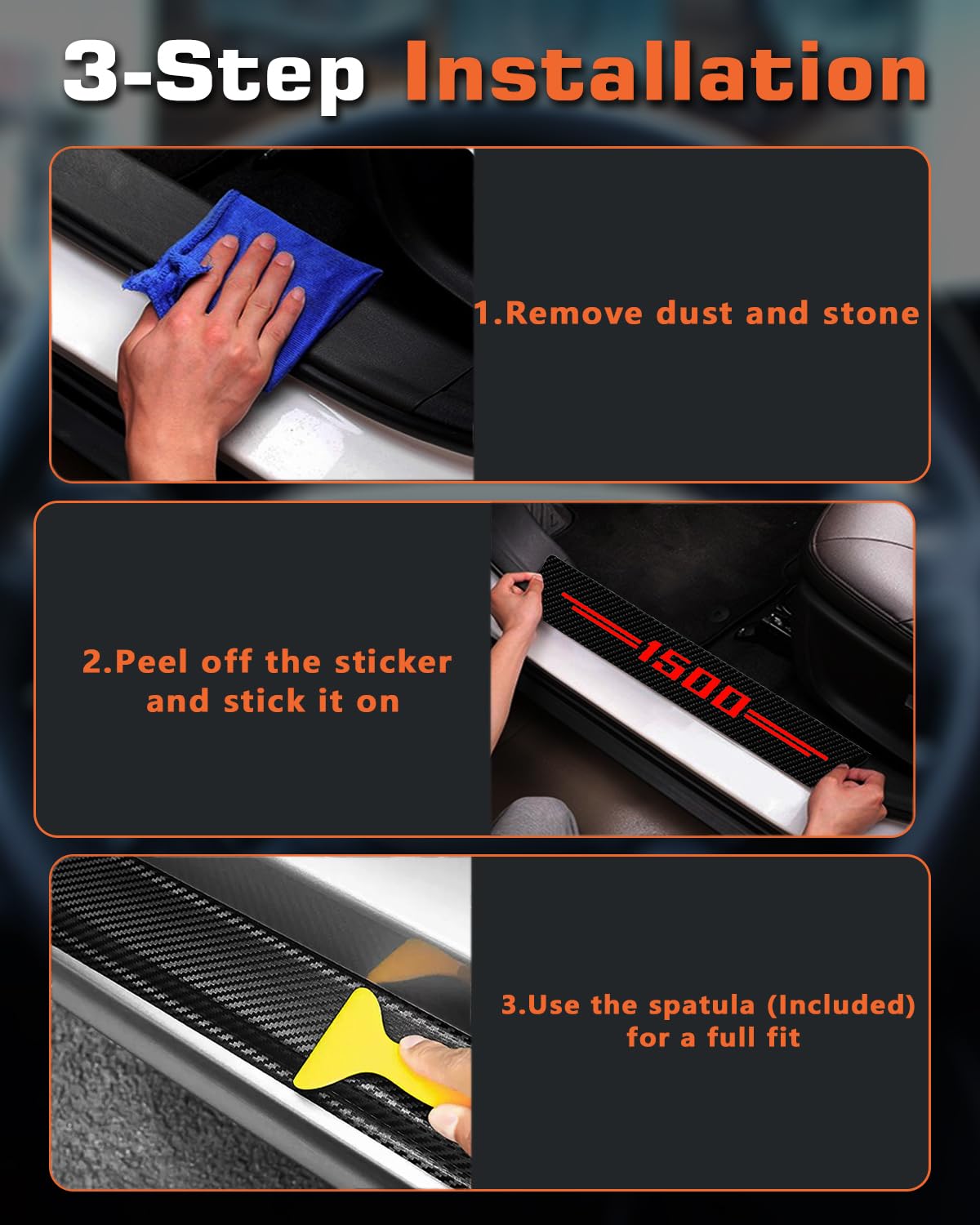 LINOAH Door Sill Protectors for RAM 1500, Carbon Fiber Leather Door Sill Sticker for Dodge RAM 1500 Door Sill Guards, Car Interi