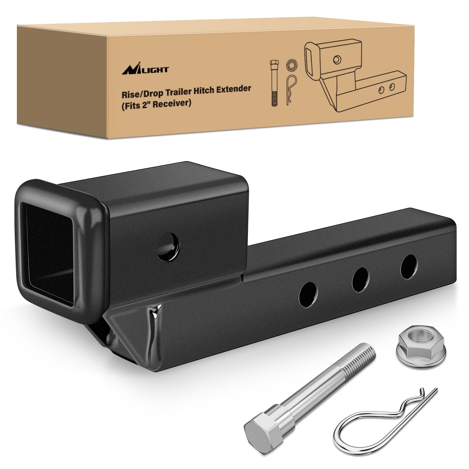 Nilight Trailer Hitch Extension Riser For 2 Inch Receiver With 2 Inch Rise Or Drop With Bolt Nut Clip 7,500 Lbs Capacity Adjusta