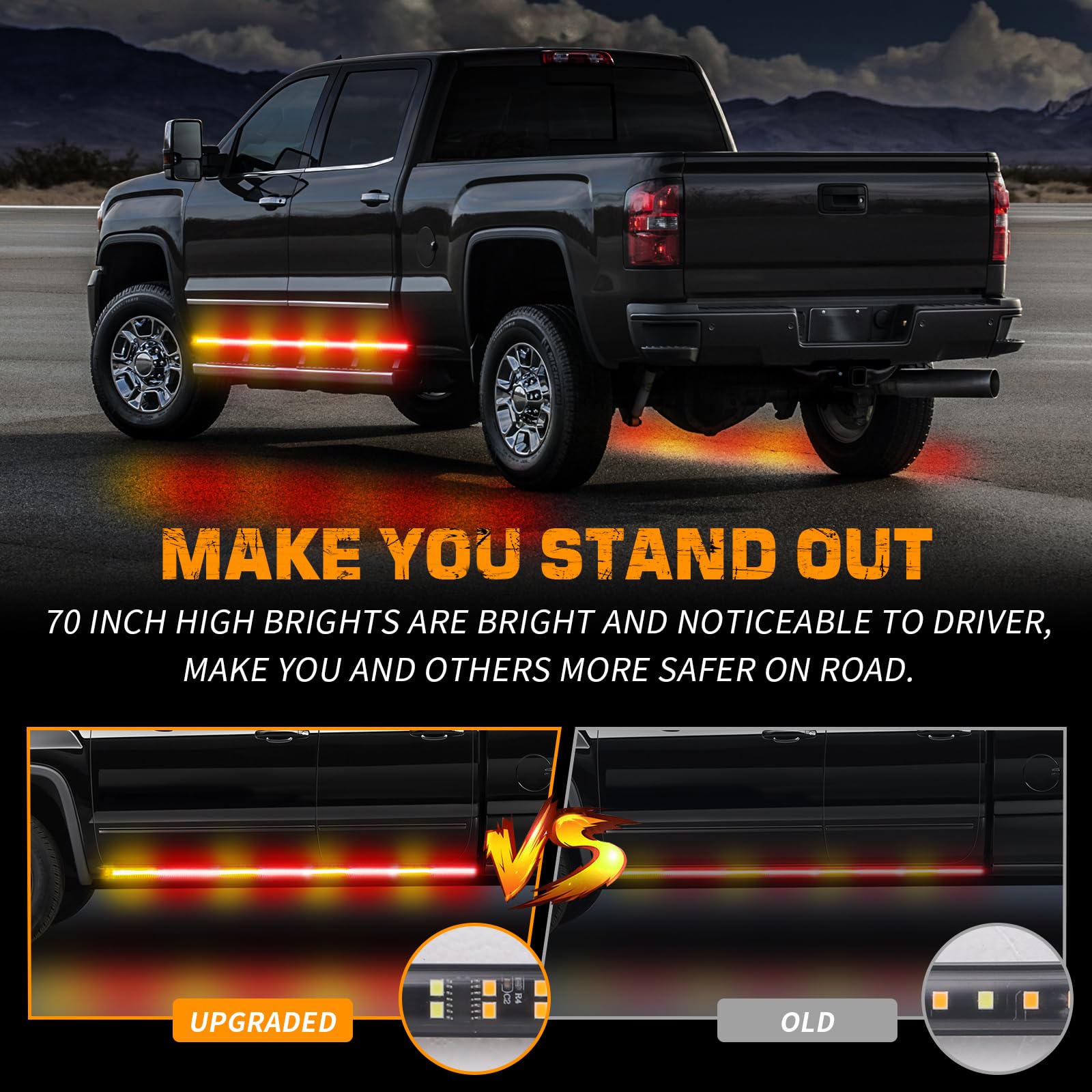 XRIDONSEN 2PCS Amber/Red 70" LED Truck Strobe Lights Bar, Model XR-620, Waterproof Emergency Warning Lights for Vehicles and Trucks