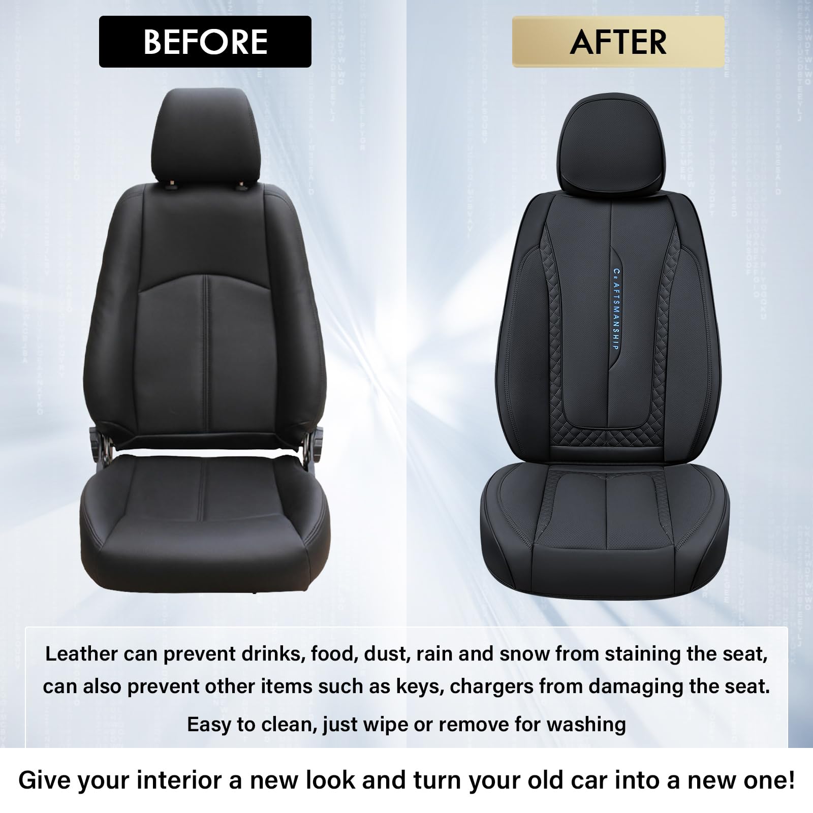 Coverado Car Seat Cover Front Seat, Black Seat Covers Front Seats, Nappa Leather Waterproof, Car Seat Cushion, Car Seat Protecto