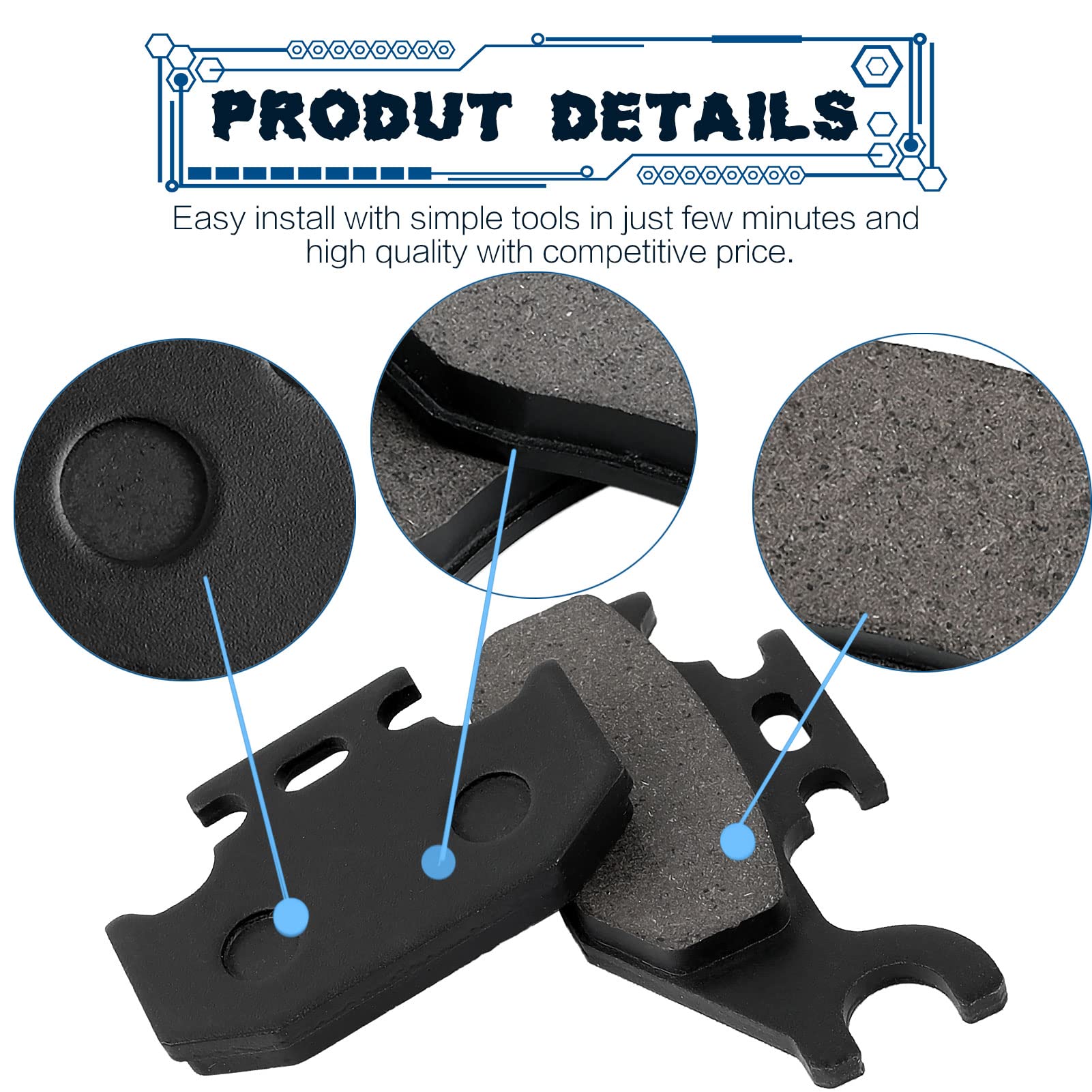Locopow Front And Rear Brake Pads For Yamaha Kodiak 400 450 2000 2001 2002 2003 2004 2005 Grizzly 400 450 2007 2008 2009 2010 Wo