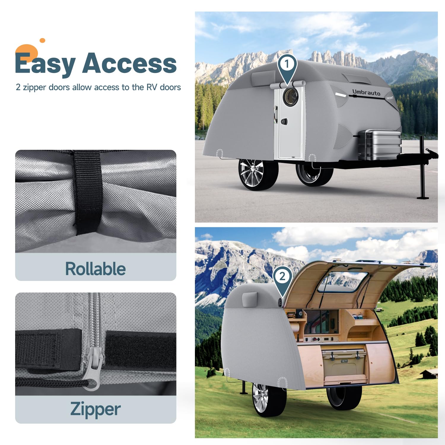 Umbrauto Teardrop Travel Trailer Cover Fits 8'-10' Trailers, 7 Layers Top Heavy Duty Waterproof Camper Cover With Windproof Stra
