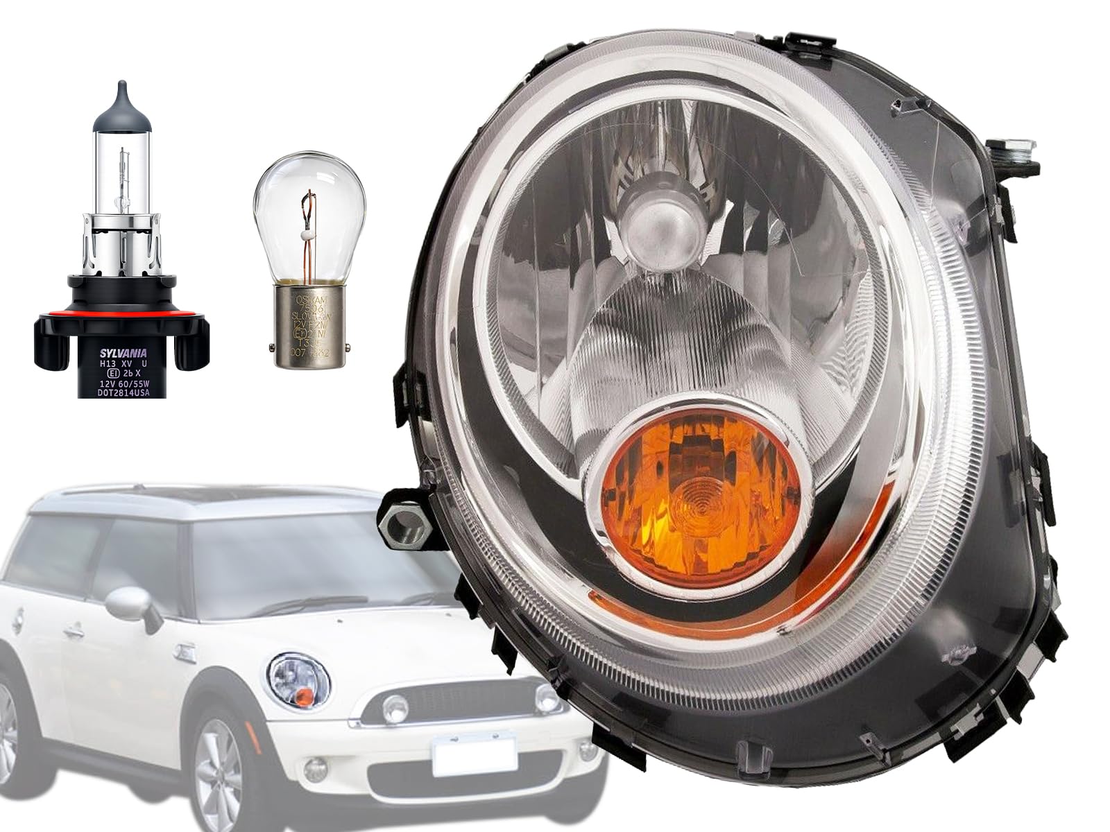 Auto Parts Avenue APA Replacement Headlight for 2007 2008 2009 2010 2011 2012 2013 2014 2015 Mini Cooper Yellow Turn Indicator D