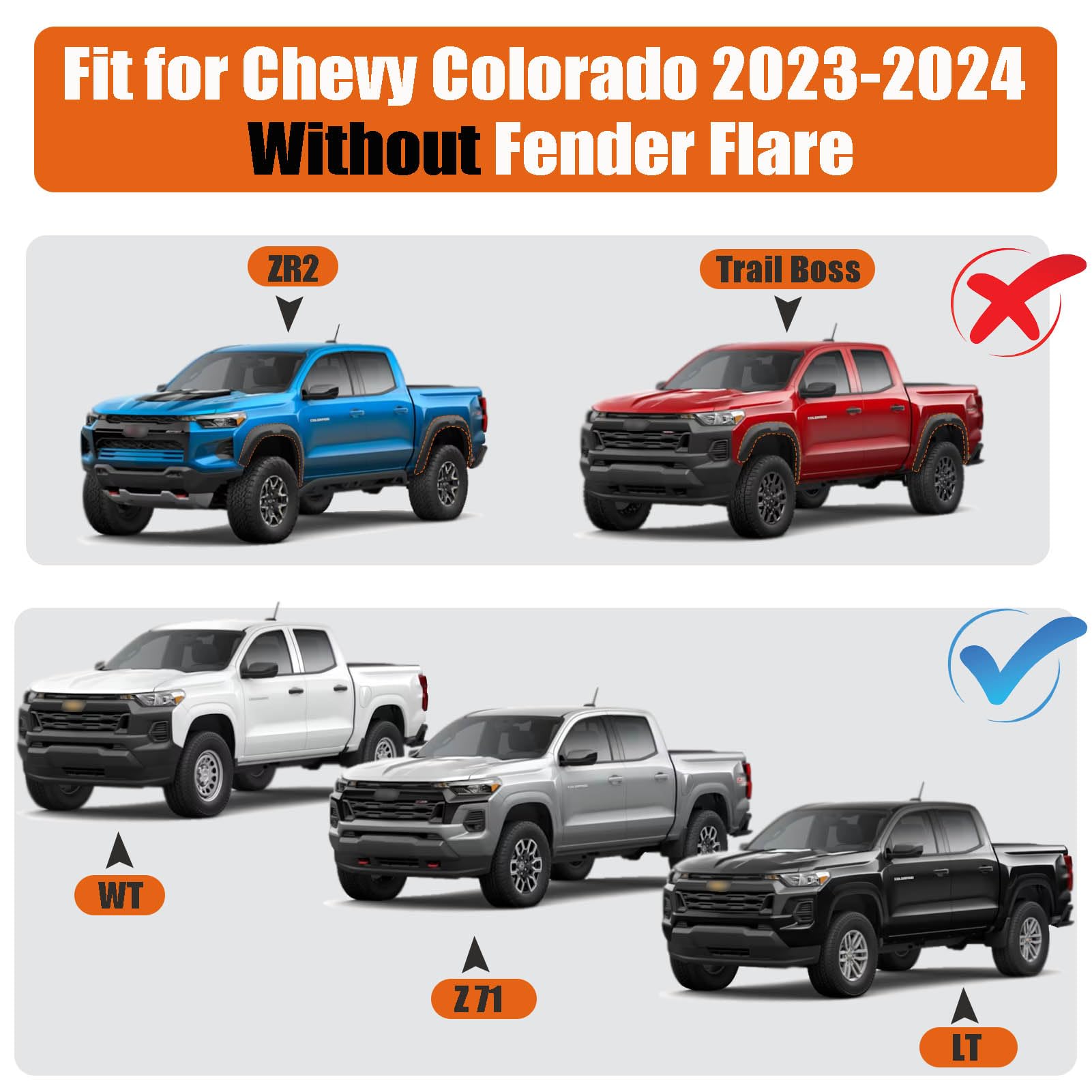 ANMOSVO Mud Flaps for Chevrolet Colorado 2023-2025 - No Drill Front & Rear Splash Guards (4PCS) - Fits Without Fender Flares