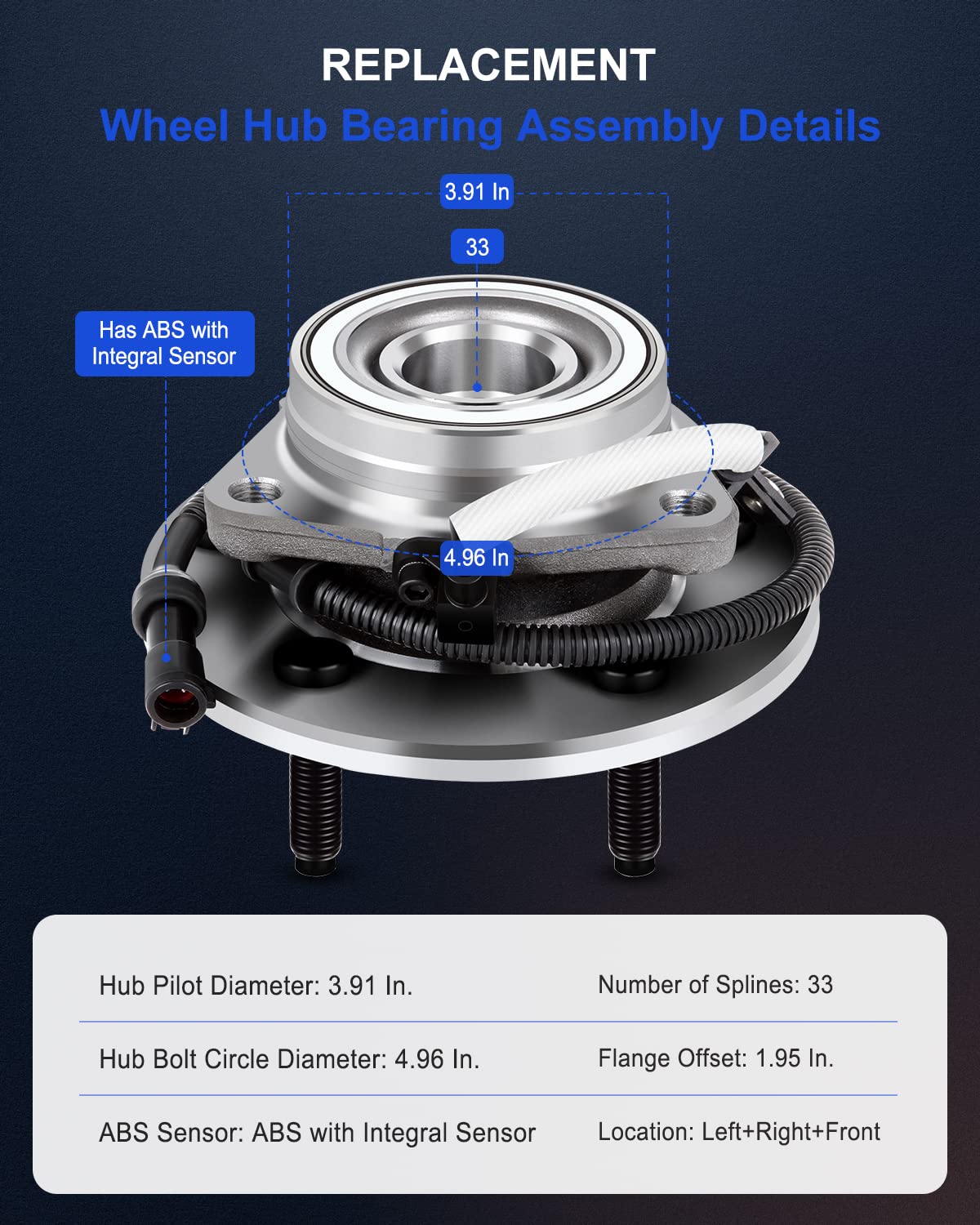 ECCPP 515029 Wheel Hub and Bearing Assembly Front fit Ford F-150 Ford F-150 Heritage 2000-2004 5 lugs 4x4 4WD wheel hub with ABS