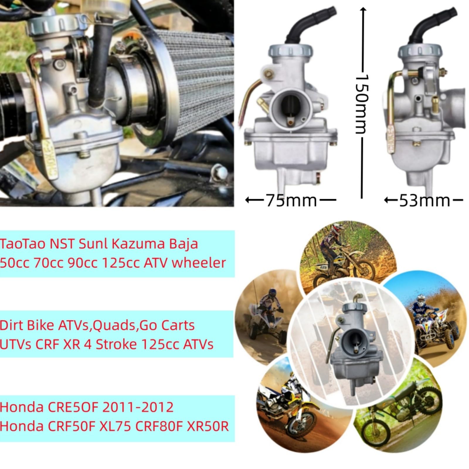 Generic PZ20 Carburetor for TaoTao Coolster 50cc 70cc 90cc 110cc 125cc 110B NST SunL Chinese Quad Kazuma Baja ATV 4 Wheeler Go K