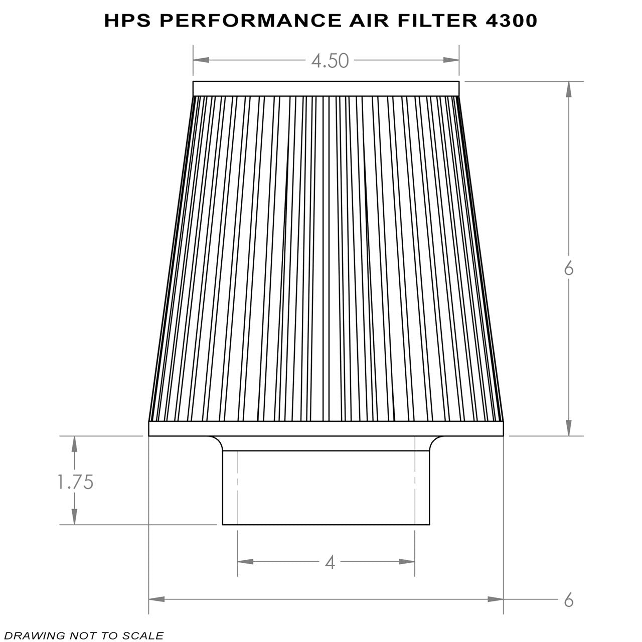 Hps Performance Air Filter 4 Id, 6 Element Length, 7.75 Overall Length, Gray, Model Number: Hps-4300