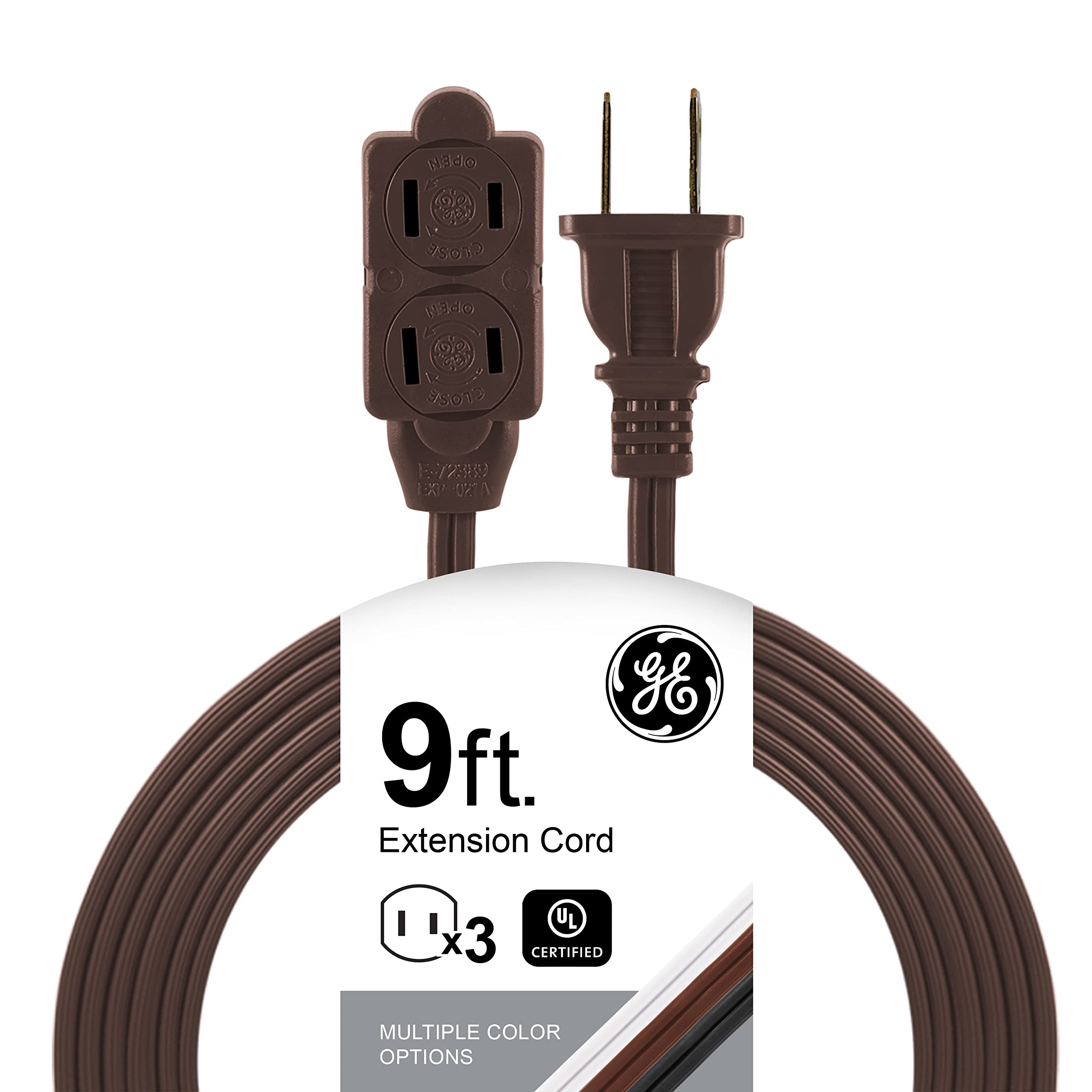 Ge 3-Outlet Extension Cord With Multiple Outlets 9 Ft Extension Cord Power Strip 2 Prong 16 Gauge Twist-To-Close Safety Outlet C