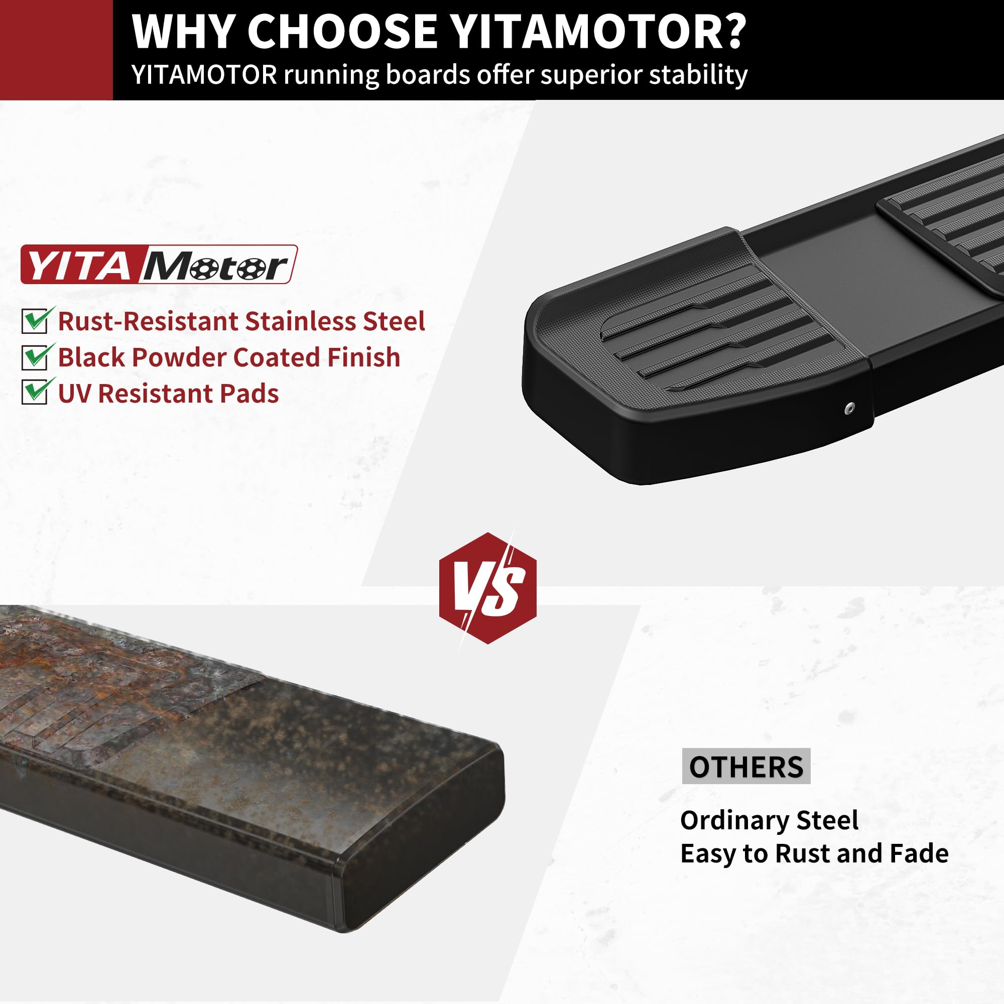 YITAMOTOR Running Boards 6" Black Nerf Bars for 2007-2019 Chevy Silverado/GMC Sierra 1500/2500HD/3500HD, Model MRK6
