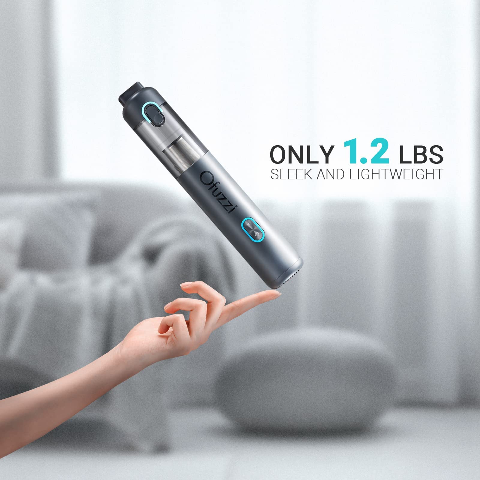 Ofuzzi H8 Apex Portable Car Vacuum Cleaner, 12000Pa, 1.2lbs, USB-C Charging, Gray