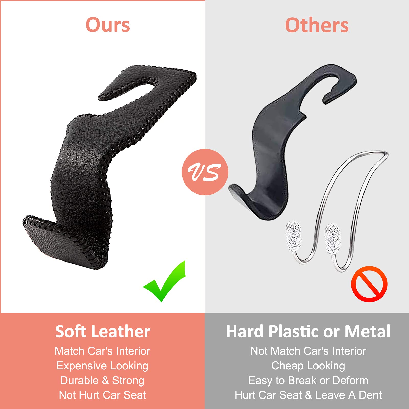 Tisohugo Headrest Hooks For Purses And Bags,Vehicle Back Seat Headrest Hanger Matching Cars Interior Genuine Leather Storage Hol