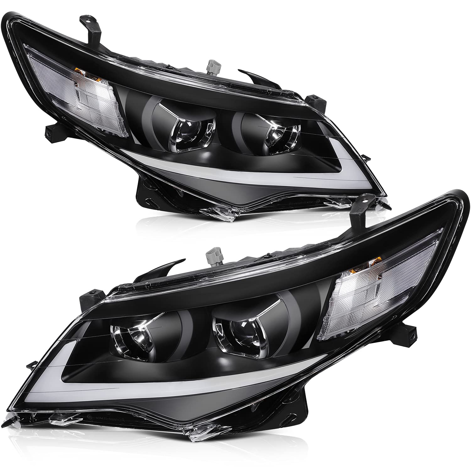 OCPTY Headlight Assembly Pair Replacement For Toyota Camry 2012-2014 Black Housing Clear Reflector Clear Lens Driver Passenger S