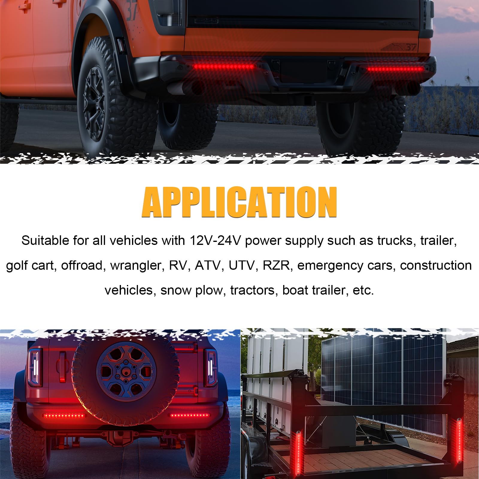 PSEQT 10'' 15 LED Trailer Brake Tail Light Bar Stop Change Tail Lights Assembly ID Clearance Strip Red Light Waterproof for Wran