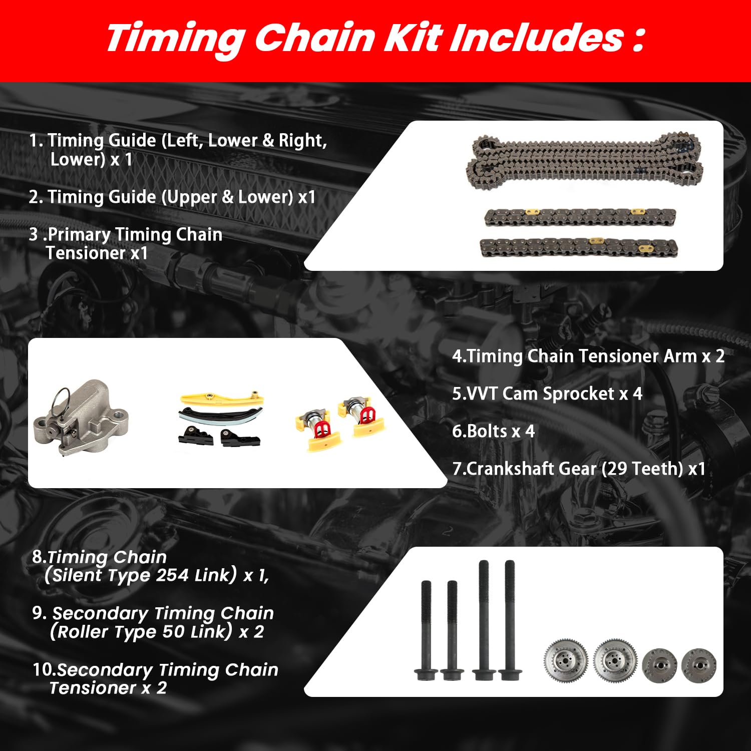 ZumuraAuto Engine Timing Chain Kit - AT4Z6K297A Cam Phaser, Metal, 4 VVT, Compatible with Lincoln Taurus, Transit, Explorer, F150