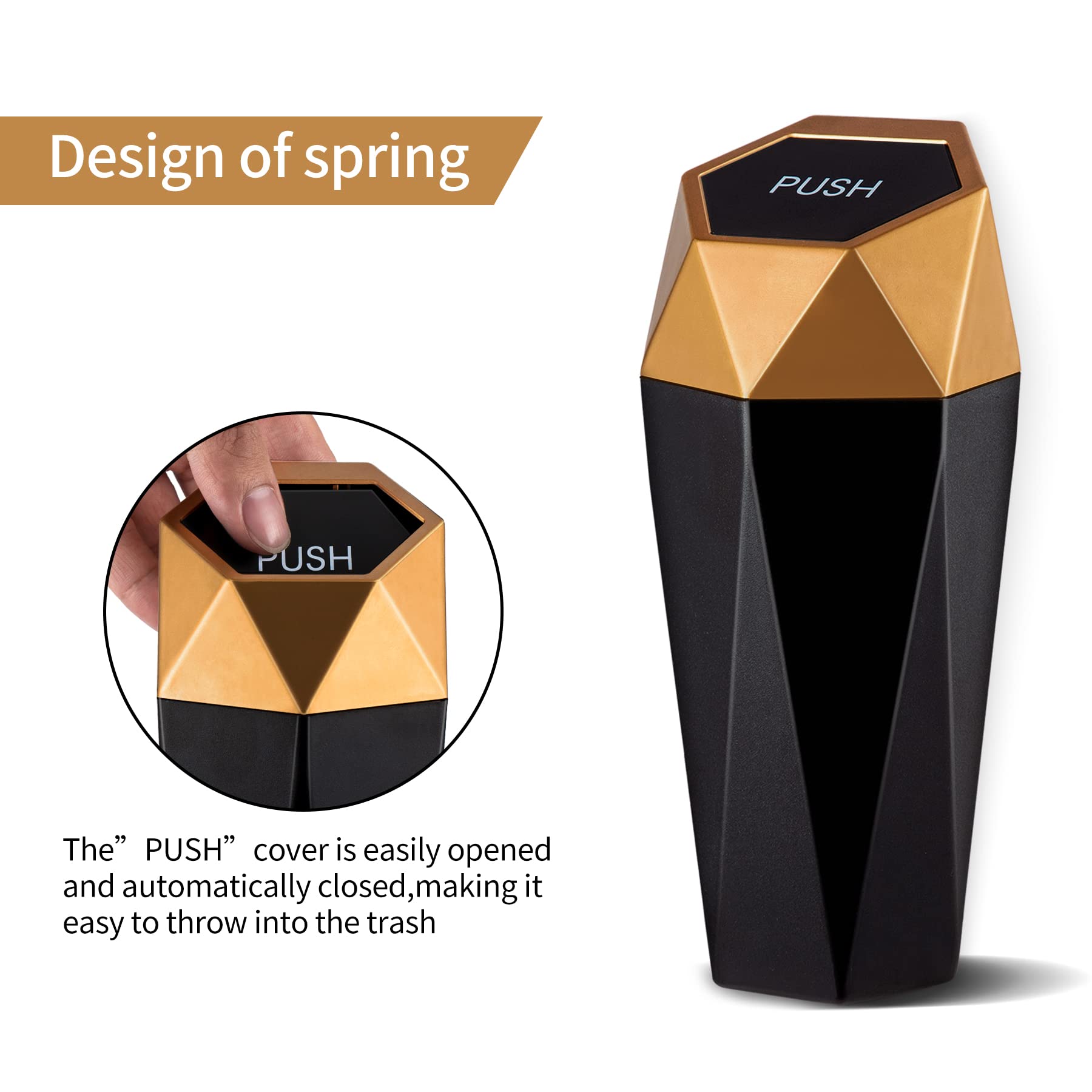 JUSTTOP Car Trash Can with Lid, Mini Diamond Design Portable Trash Can, Plastic Material and Multipurpose Organizers for Car,Hom