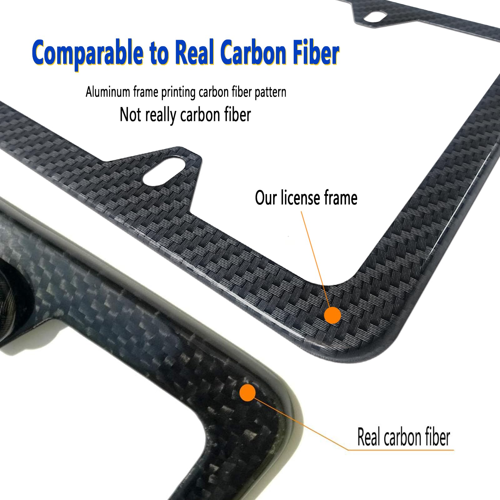 Aootf Carbon Fiber License Plate Frames -4 Holes Black Aluminum Car Tag Cover Holder Printing Carbon Fiber Pattern, Metal Slim S