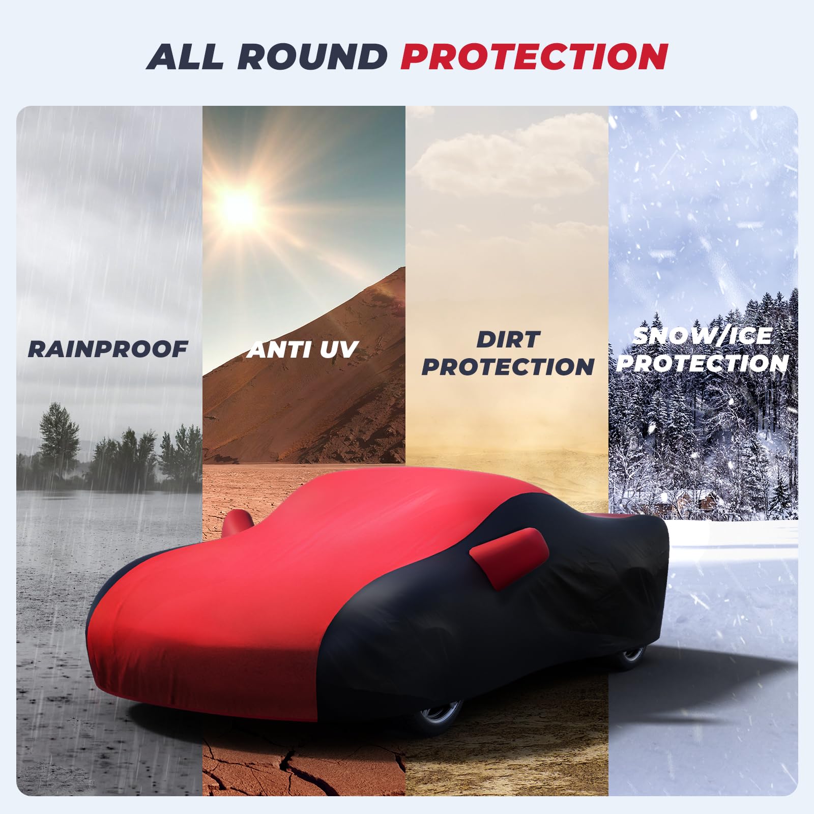 KAKIT Waterproof Car Cover for 2020-2022 C8 Stingray, UV Resistant, Polyester, Red & Black, Model QU0604B-A08