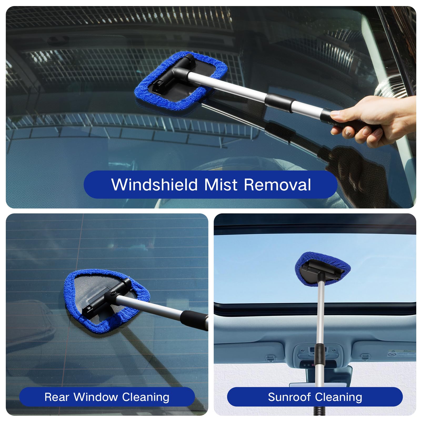 Qydipclin Windshield Cleaner Tool Kit - 10pcs with 4 Microfiber Pads, Spray Bottle & Extendable Handle, Blue