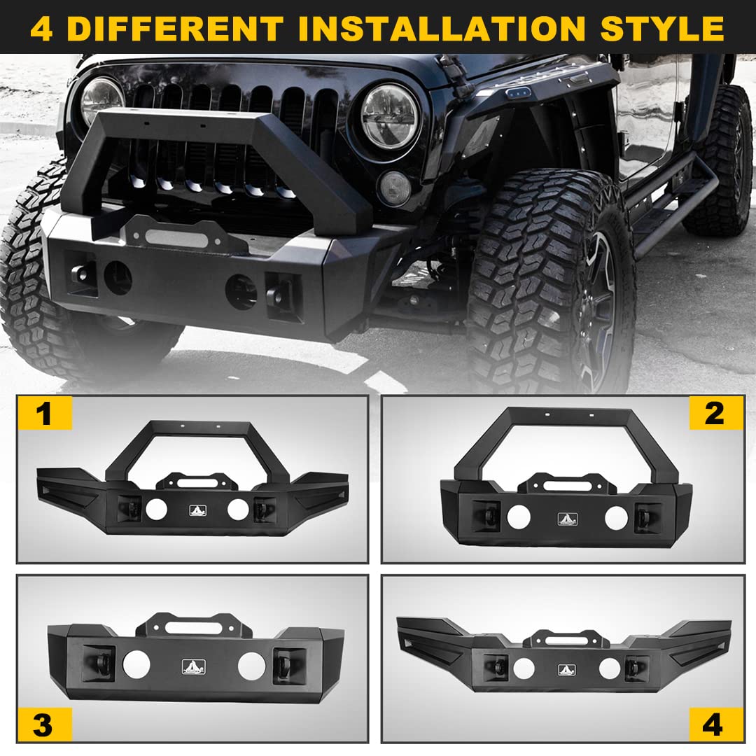 Front Bumper For Jeep 2007-2018 Wrangler Jk/Jku 4Wd 2Wd, Hawkley Full Width Bumper With Shackle Hole & Fog Lights Hole & Winch Plate Mounting, Off-Road Rock Crawler Bumper For Jk
