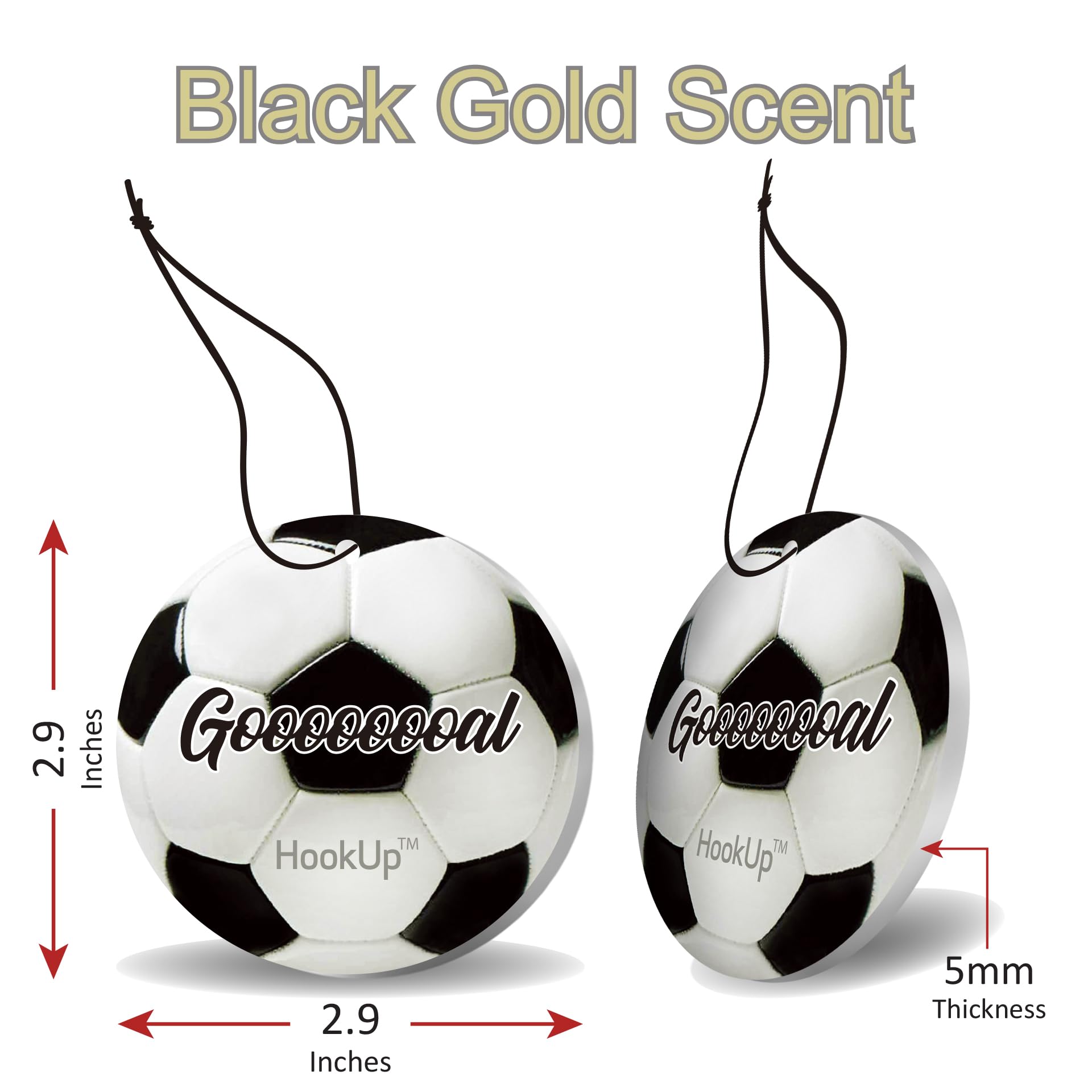 HookUp Soccer Air Freshener - 4 Pack - Extra Strong Black Gold Scent - Unique Gift for Players, Coaches, and Fans