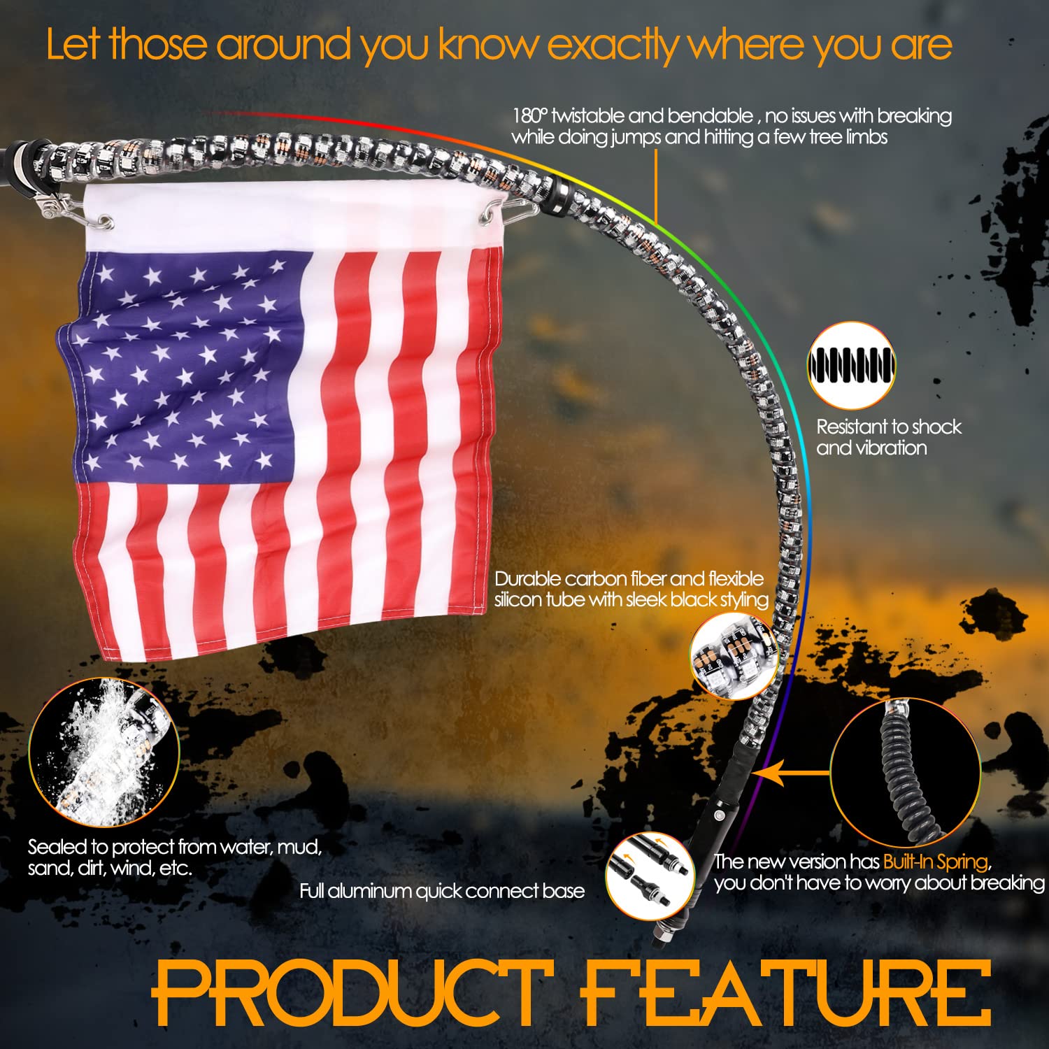Nirider 2Pcs 4Ft Led Whip Lights With Flag Pole Remote Control Spiral Rgb Chase Light Offroad Warning Lighted Antenna Led Whips