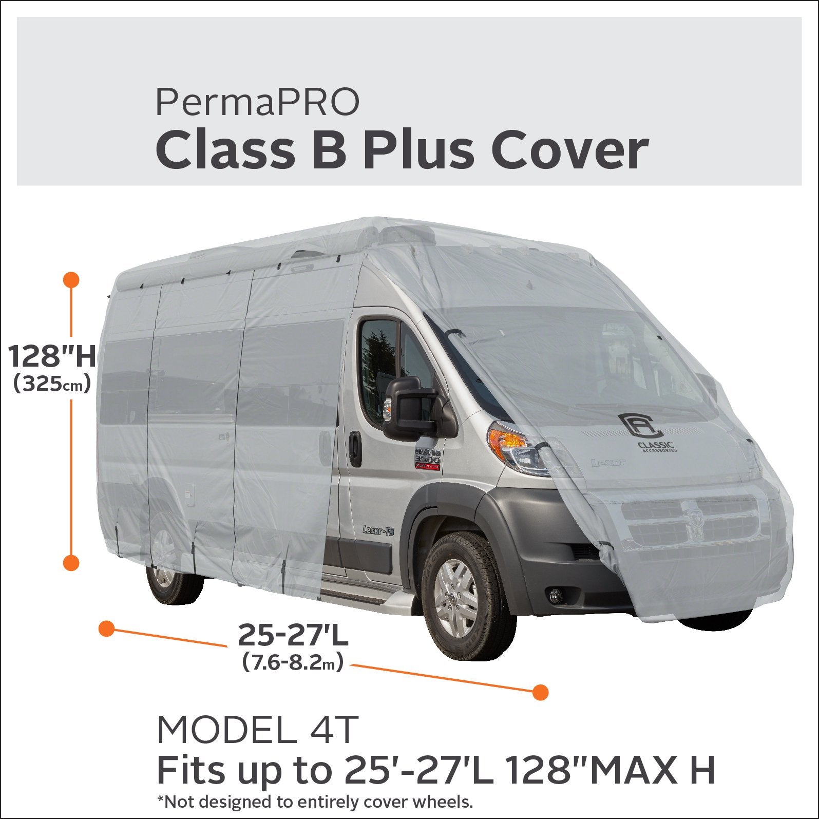 Classic Accessories Over Drive RV Windshield Cover, Ford Transit 16+ - 25'-27'L x 128"H, Grey Fabric, Model 80-416-171001-RT