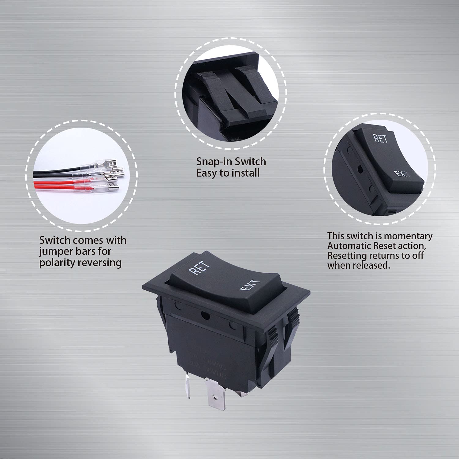 Weideer 12V Reverse Polarity Switch Momentary Power Jack Rocker Switch Dc Motor Control Dpdt 4 Pin(On)-Off-(On) 20A 12 Volt Dc R
