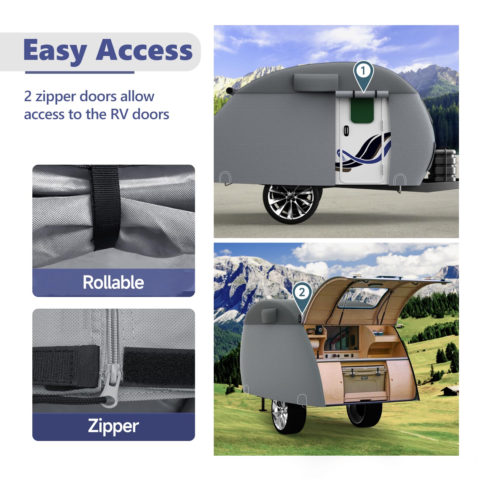 Vinpatio Teardrop Camper Cover - Fits 10'-12' Trailers, 7 Layers Top Heavy Duty With Windproof Strap, Rv Cover