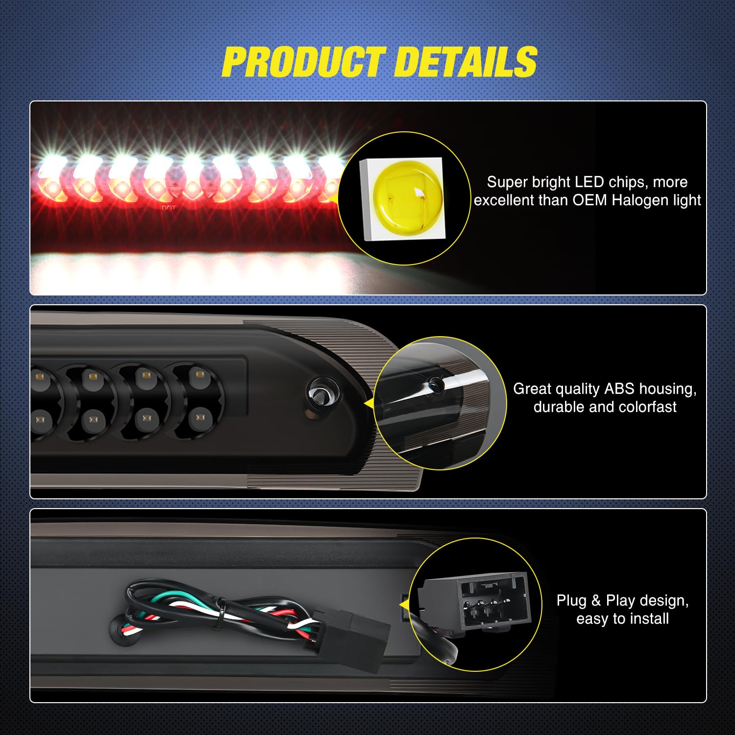 Nilight Third Brake Light High Mount 3Rd Stop Reverse Cargo Led Lighting Replacement For 2002-2008 Dodge Ram 1500 2003-2009 Ram