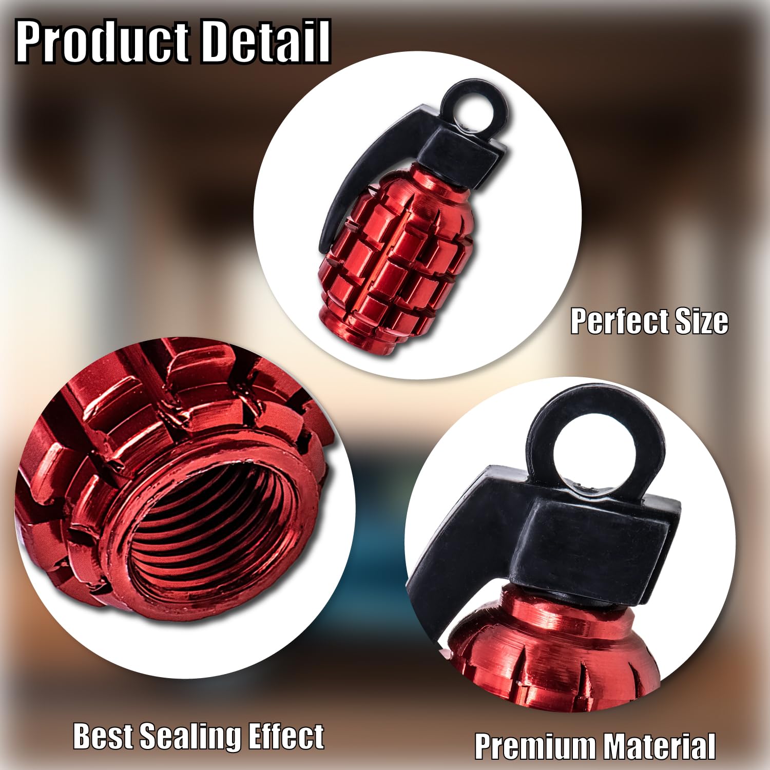MEAJOO Tire Valve Stem Caps, 8PCS Stainless Steel Wheel Caps, Red for Cars, Trucks, SUVs, Motorcycles, Bicycles, Model MEAJOO-YXQZM-8