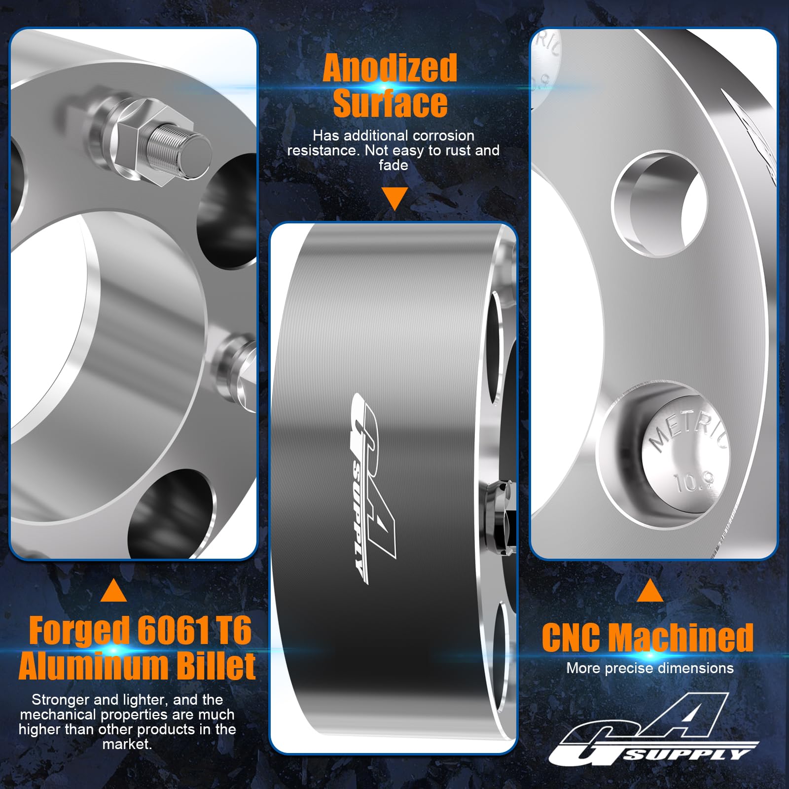 GAsupply ATV Wheel Spacers 4x110, 2" 50mm Adapters, 74mm Hub Bore, 12×1.25 Studs, Silver, 2