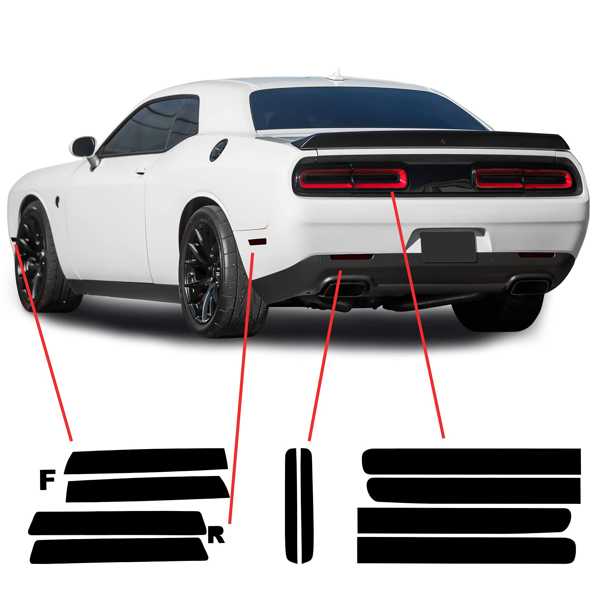 Bogar Tech Designs Tail Light Sidemarkers Rear Reflectors Tint Kit Compatible With And Fits Dodge Challenger 2015-2022, Dark Smo
