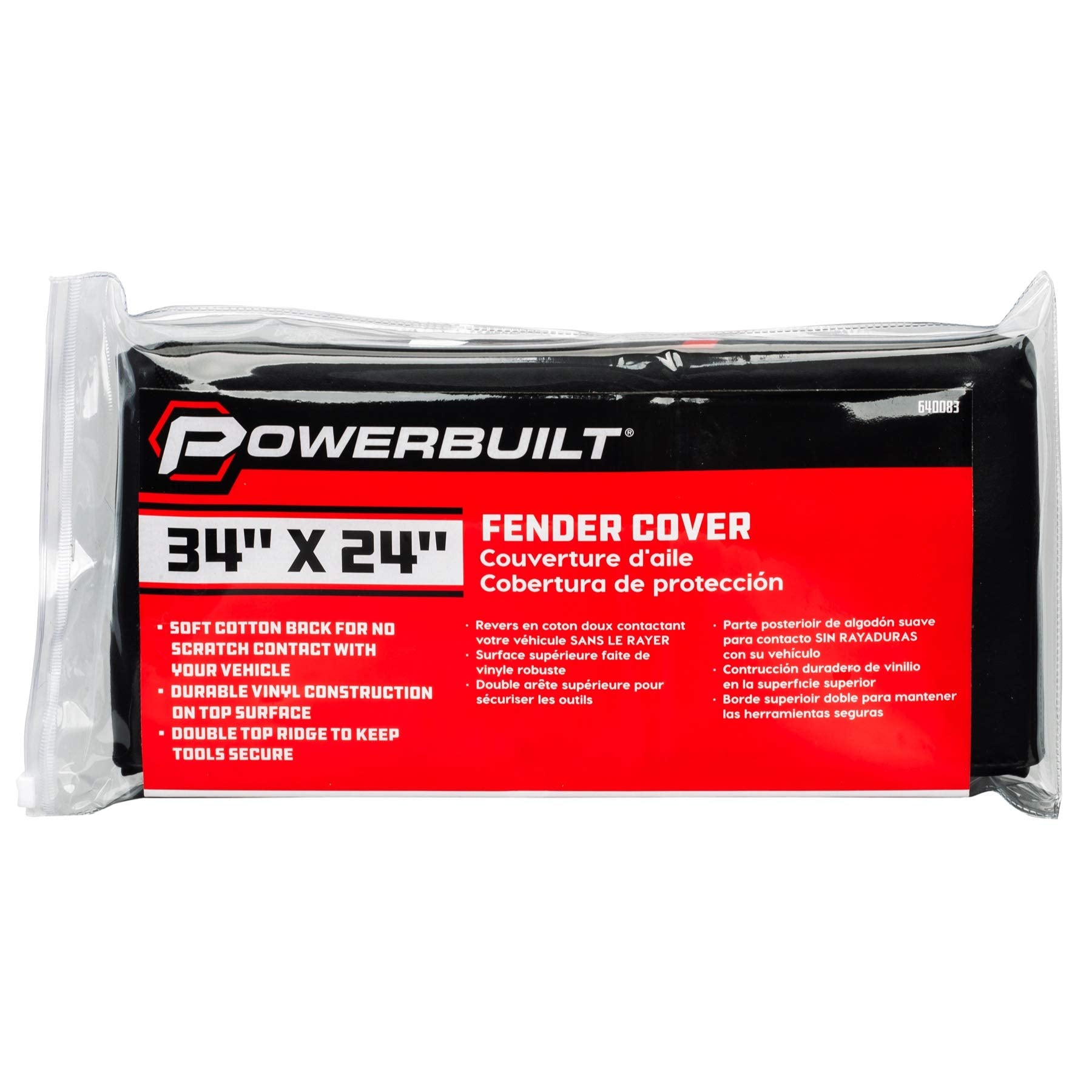 Powerbuilt 24''x 34'' Black Plush Vinyl Fender Cover Protector Pad Mat, Mechanic and Car Repair Under Hood Protection - 640083