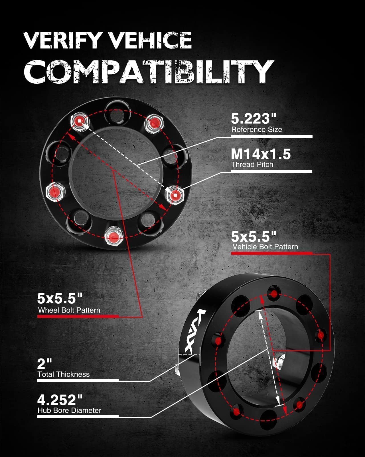 Kax 5X5.5 Wheel Spacers,Black Forged 2'' Hub Centric Wheel Spacer Adapters With M14X1.5 Studs108 Hub Bore,Fit For Ra-M 1500 2012