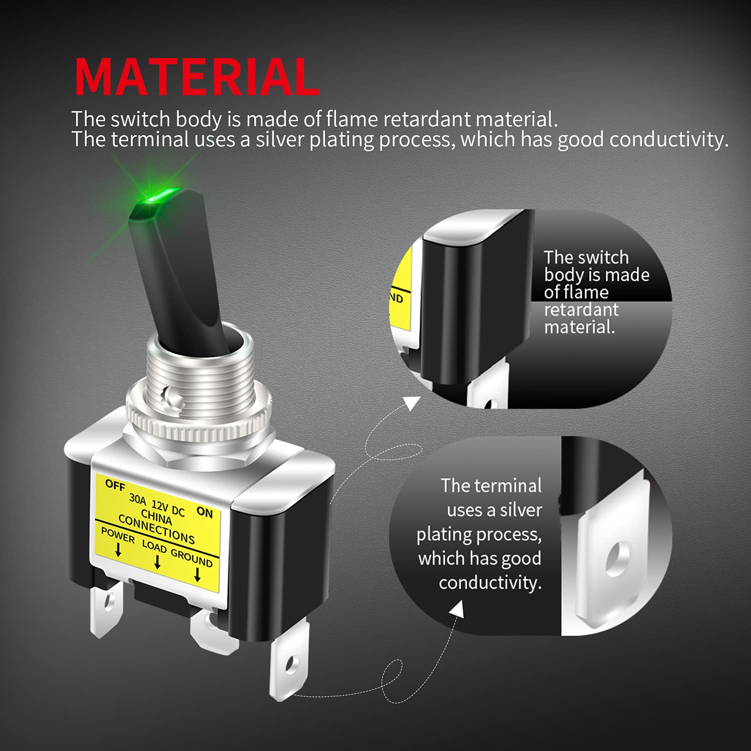 Daiertek Illuminated Toggle Switch 12V Led, Green Led Lighted Toggle Switch 12 Volt Single Pole 30 Amp 12V For Automotive Car Ai