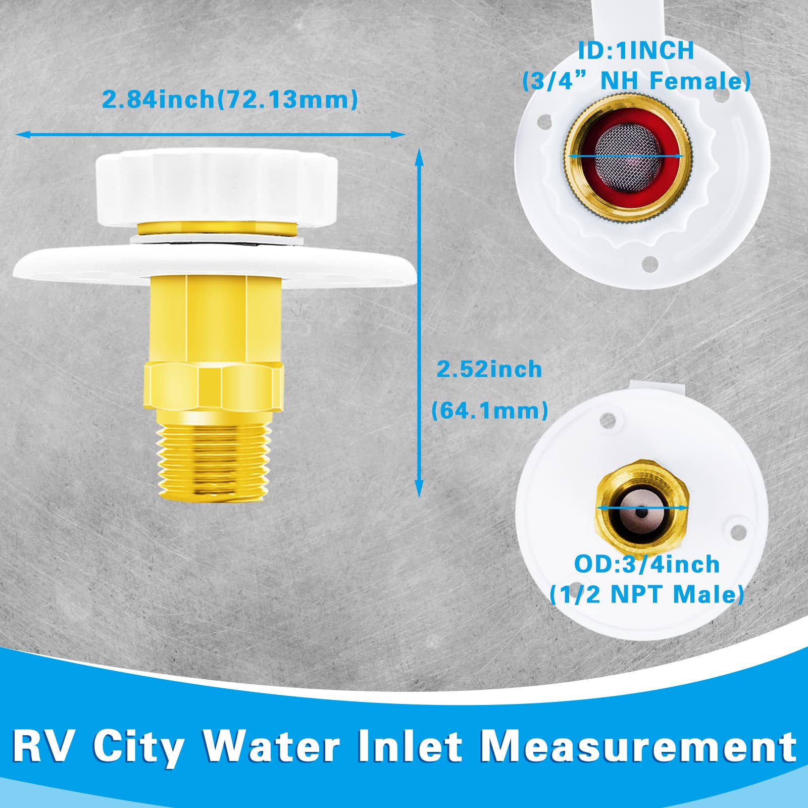 Water City Inlet For Rv, Rv City Water Inlet With Check Valve 34 Nh Female To 12 Npt Male Lead-Free Brass Rv City Water Flange B