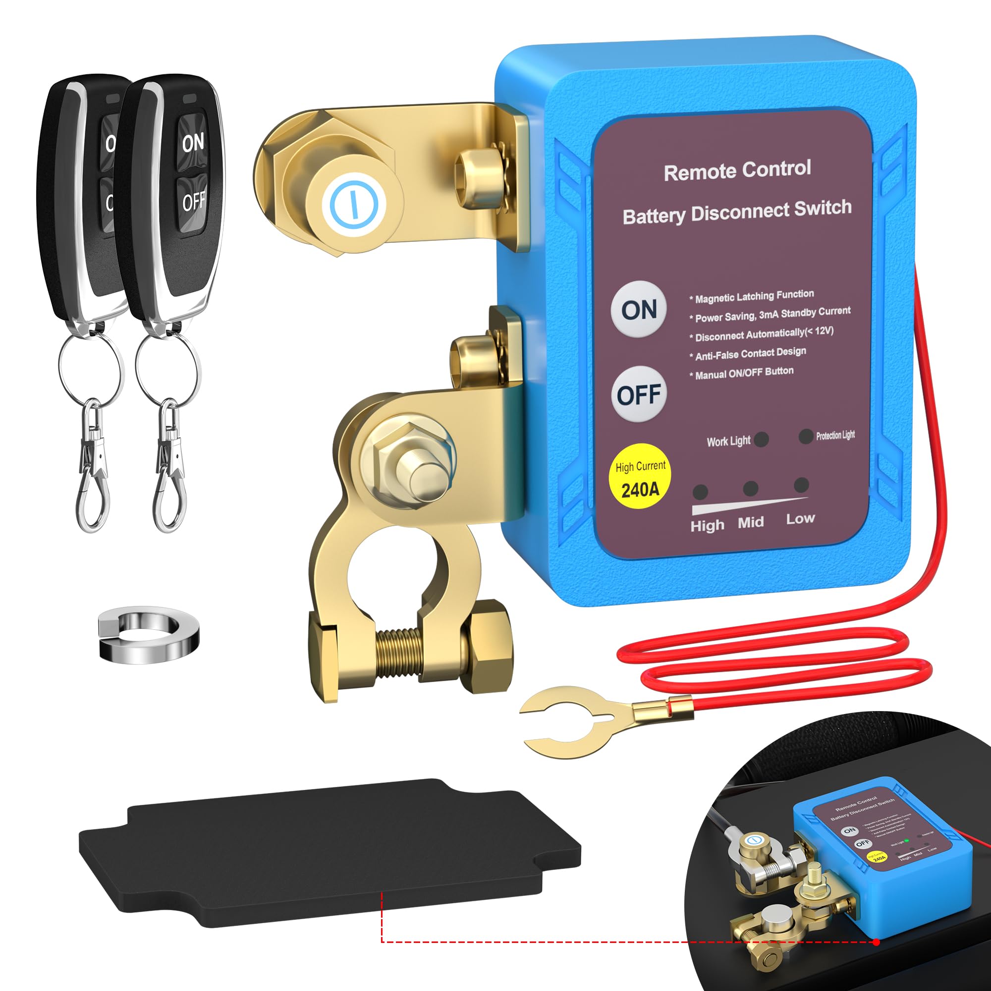 Rvboatpat Kill Switch 12V/24V 240A Remote Battery Disconnect Switch Automatic Power Shut Off Switch Remote Control Switch For Au
