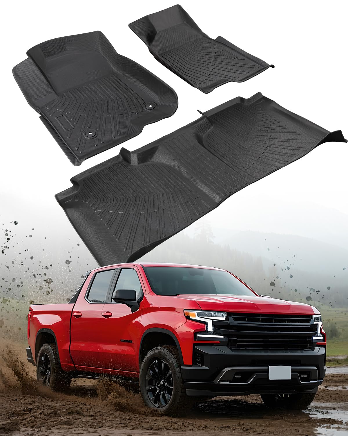 All Weather Floor Mats | for Chevy Silverado/for GMC Sierra 2025 2024-2019 | Crew Cab Only | Front & Backseat Truck Liners | 150