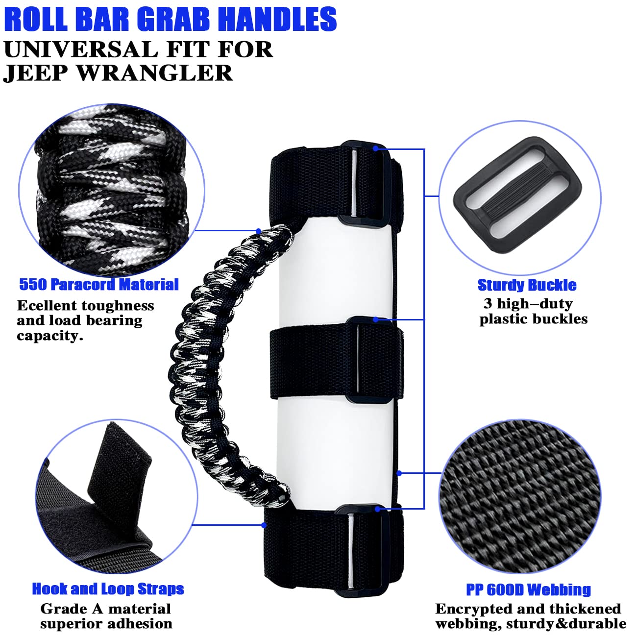 Rdfun 2 X Roll Bar Grab Handles Grip Handle For Jeep Wrangler Yj Tj Jk Jku Jl Jlu Sahara Rubicon X Sports Freedom & Unlimited 19