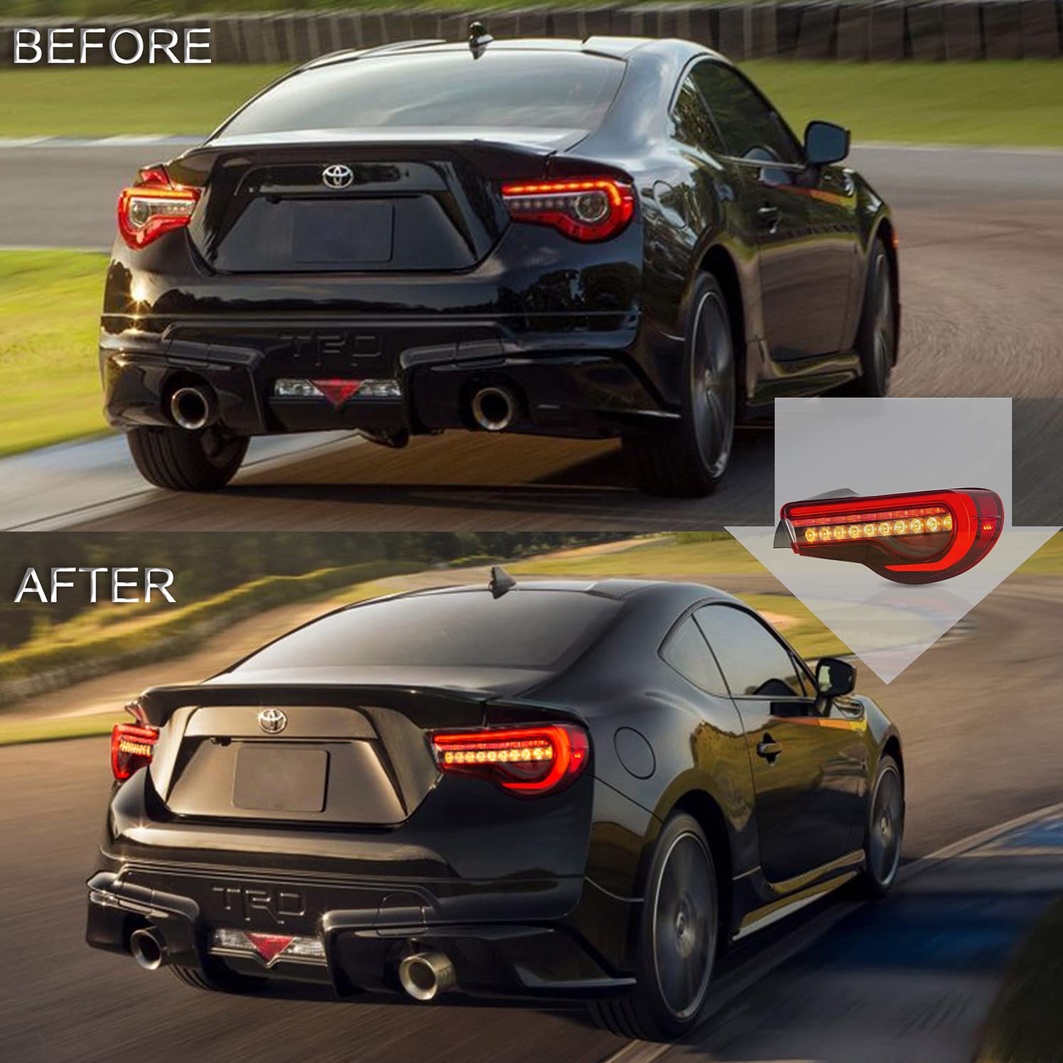 VLAND Tail Lights Assembly for Toyota 86/Subaru BRZ/Scion FRS, Tinted Red with DRL & Sequential Turn Signal, Upgraded Design
