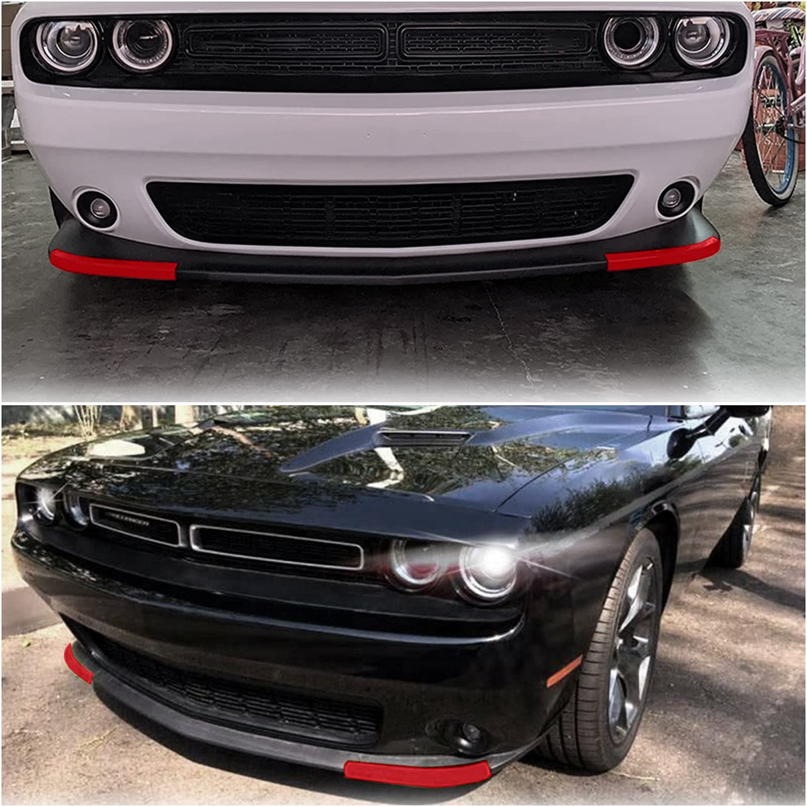 Voodonala Front Bumper Lip Splitter Protector for 2015-2023 Dodge Challenger Scat Pack, R/T, GT, SRT - Red, Plastic, 2pcs/Set