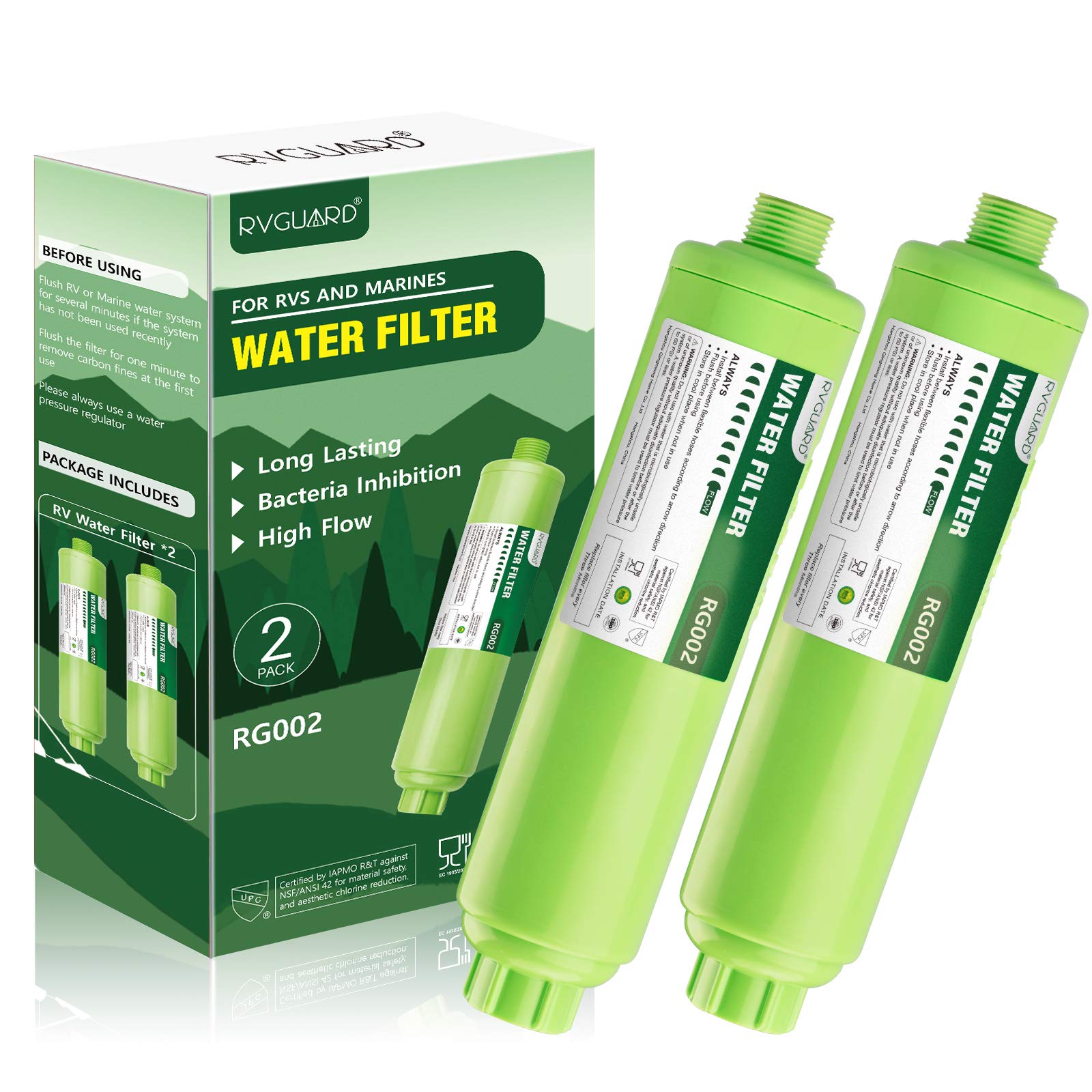 Rvguard Inline Rv Water Filter, Reduces Odors, Bad Taste, Rust, Chlorine, Ideal For Rv And Marine Use, 2 Pack