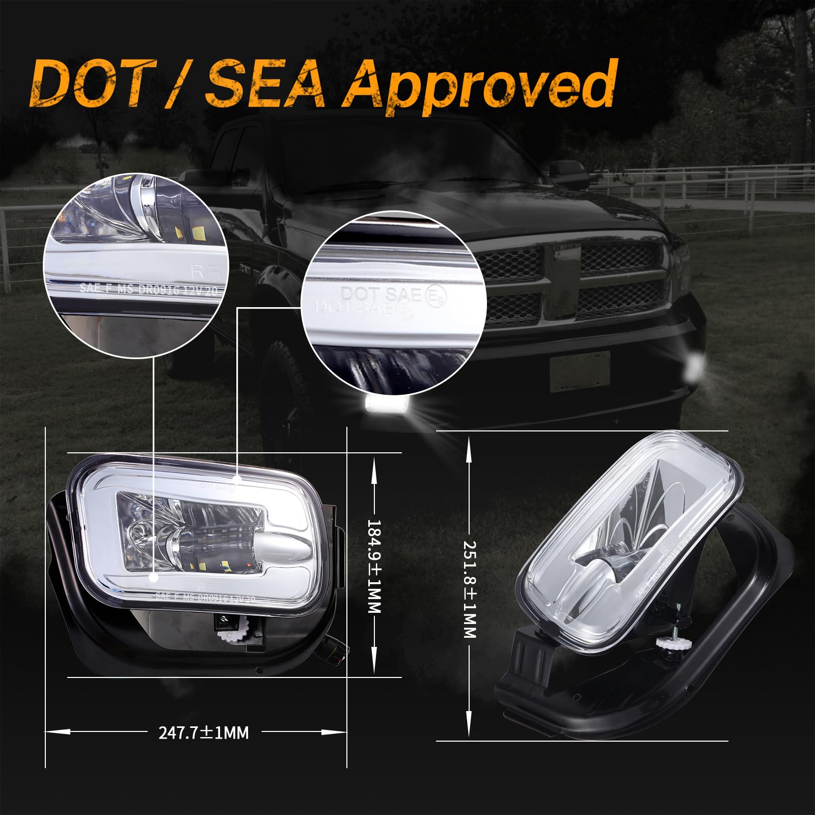 Bicyaco Led Fog Light Compatible With Dodge Ram 1500 2009-2012 Dodge Ram 2500/3500 2010-2018 Pickup Truck W/Bracket Replacement -1 Pair Chrome
