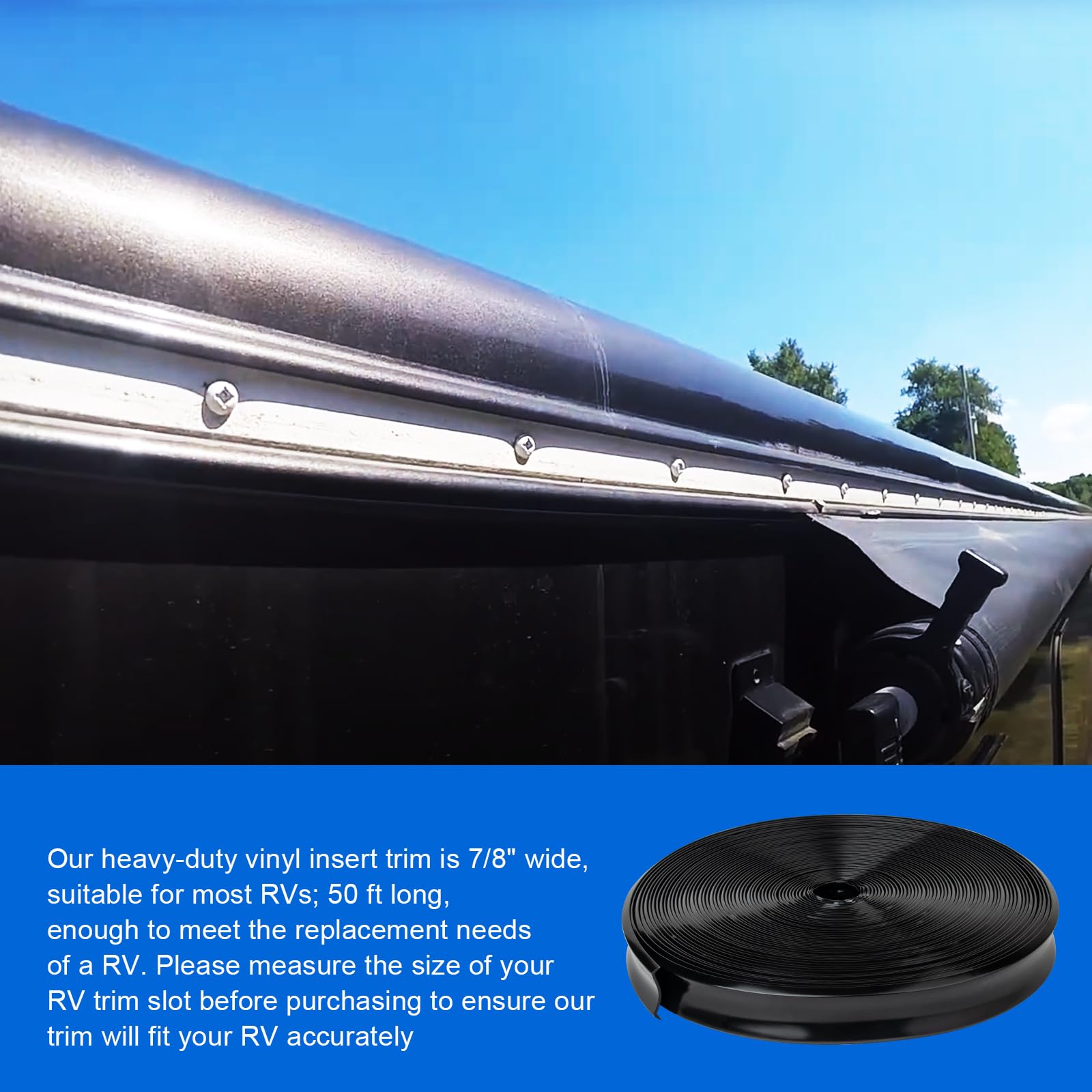 upuuup RV Trim molding Insert Screw Cover Trim Fits for RV Camper Travel (7/8'' Black 50FT)