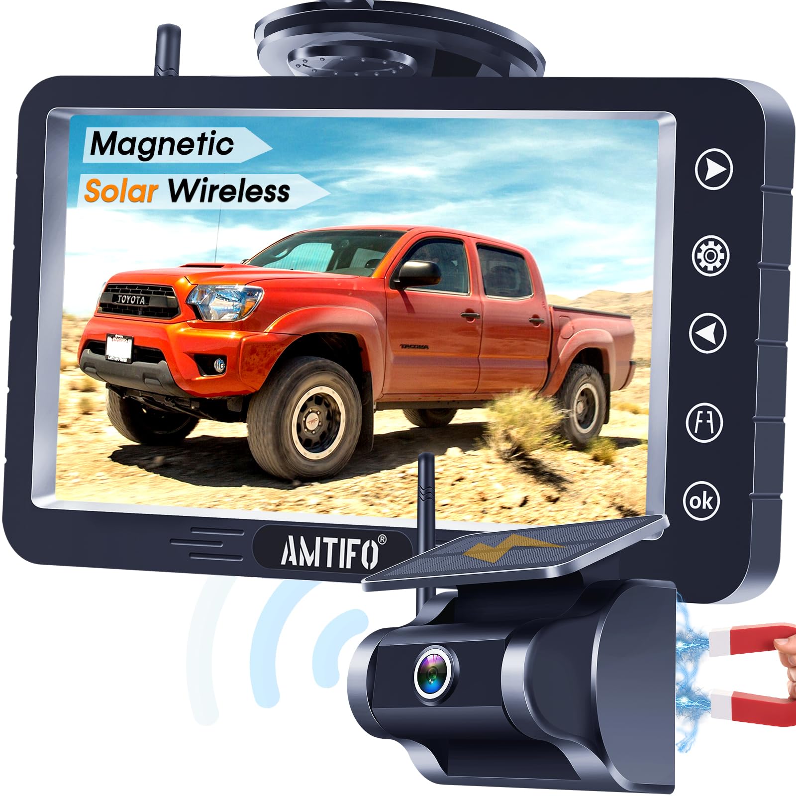 Magnetic Solar Wireless Backup Camera - Voice-Controlled, No-Drill Installation, 5-Inch Hd1080P Screen, Long Battery Life, Color
