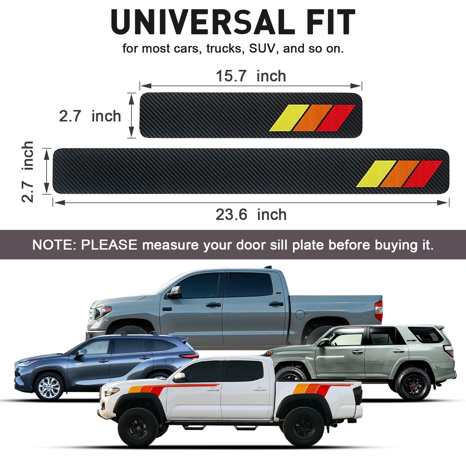 Mochent Tricolor Door Sill Protectors For Toyota Tacoma Trd 4Runner Tundra Rav4 Highlander Accessories, Carbon Fiber Front/Rear