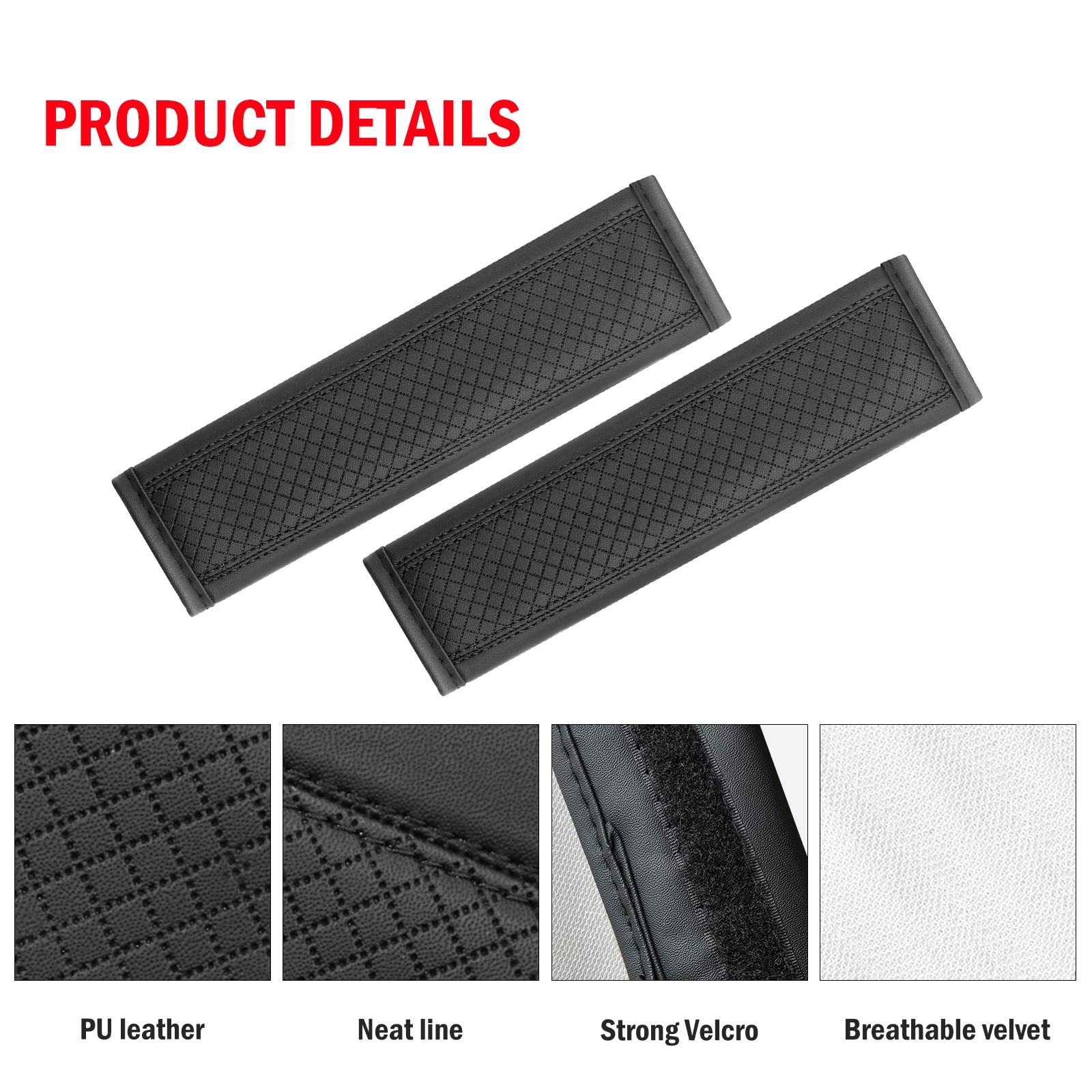 Javmoo Seat Belt Pads Leather Seat Belt Covers More Comfort Driving Cushion Helps Protect Your Neck And Shoulders Suit For Car, Truck, Suv, Airplane,Camera Backpack Straps-2Pcs