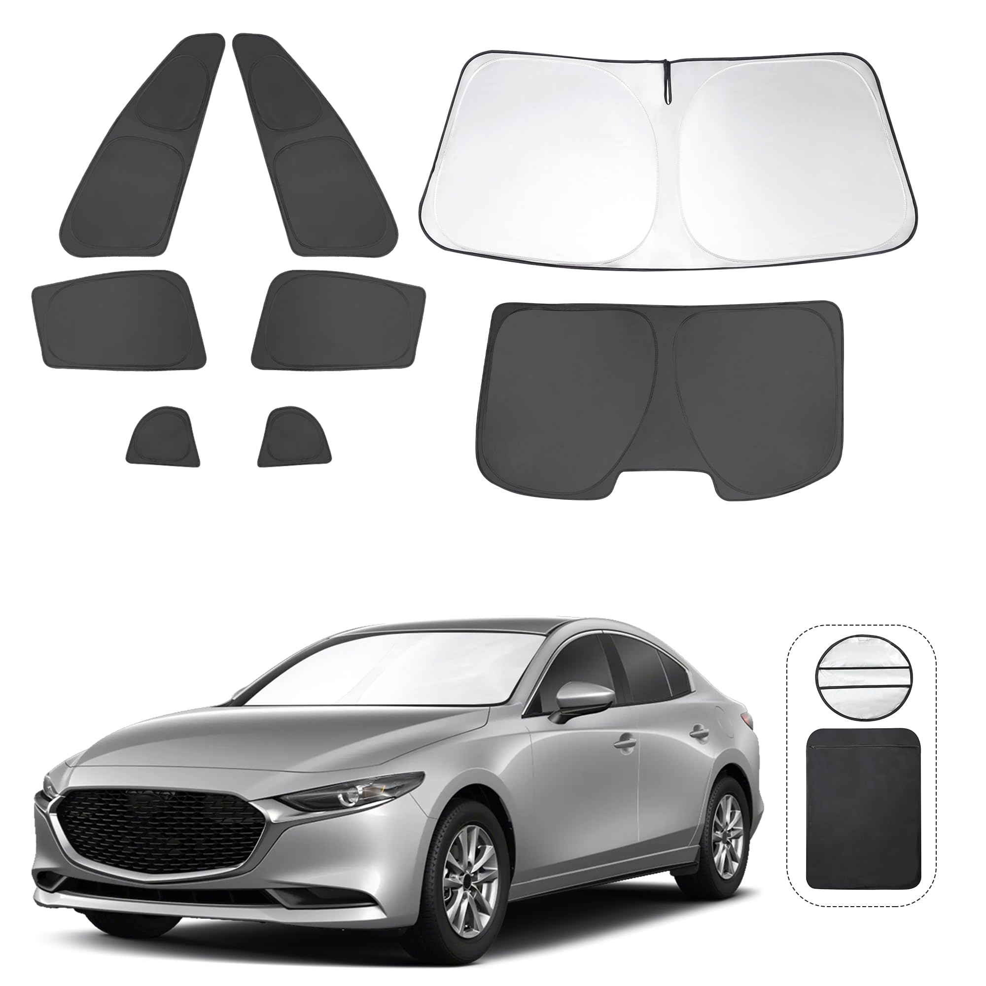 8PCS Windshield Sun Shade Custom Fit for 20192024 Mazda 3 Accessories Foldable Sunshade Side Rear Window Shade Cover Full Set P