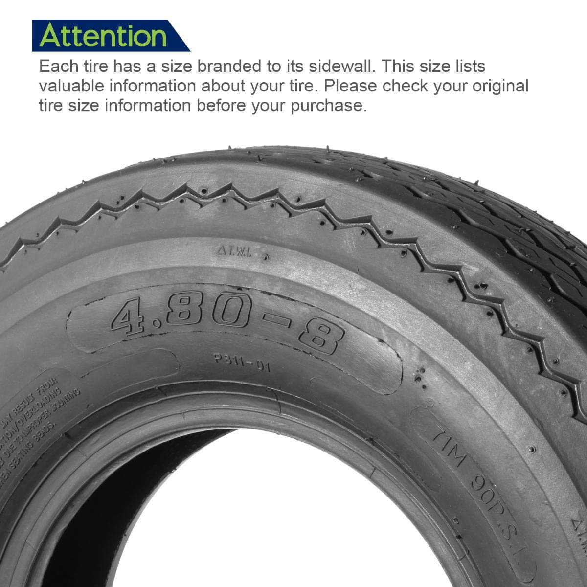 Maxauto Set Of 2 4.80-8 Highway Boat Motorcycle Trailer Tires 4.80X8 6Pr Load Range C, Tubeless